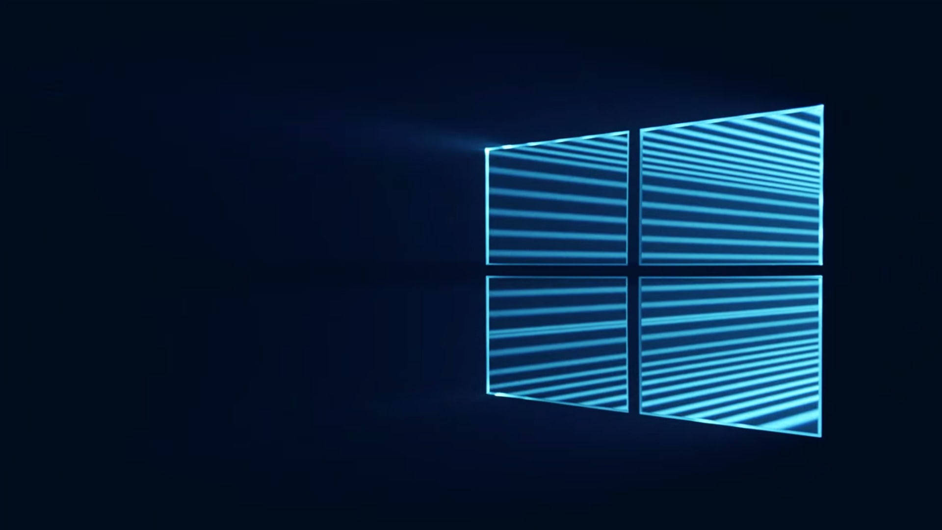 發光藍色Windows標誌帶光線條紋，背景黑暗