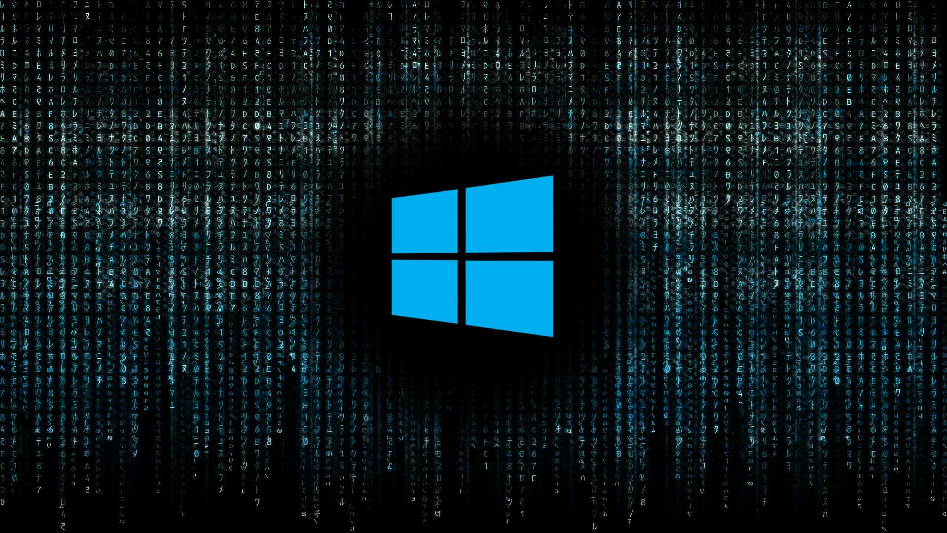 藍色Windows標誌，黑色背景上落下數字代碼 — 矩陣 GIF 壁紙