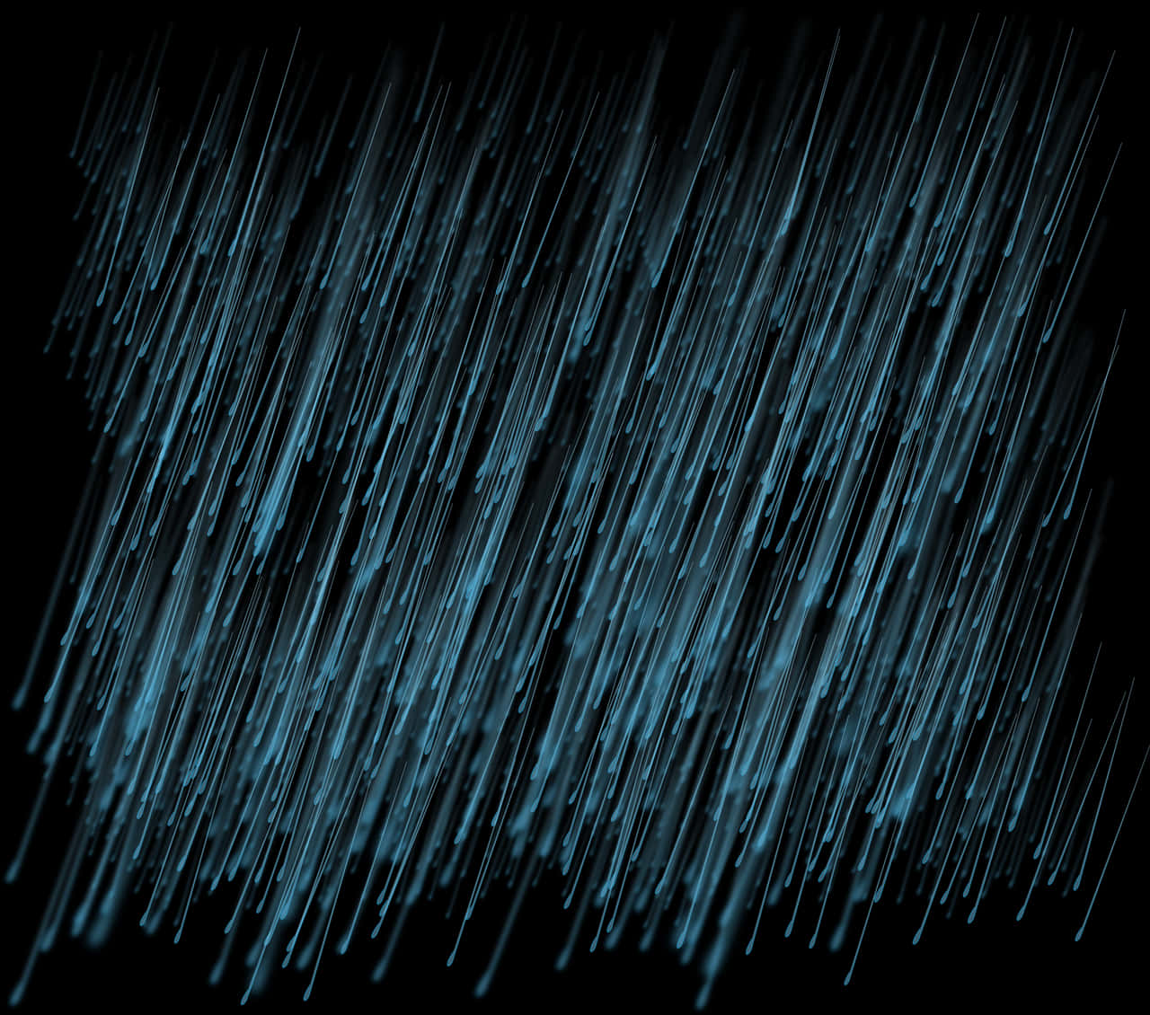 Raindrops 桌布 壁紙 — 發光的藍色光線以對角線形式在純黑色背景上傾瀉而下，營造出動態的數位雨效果。
