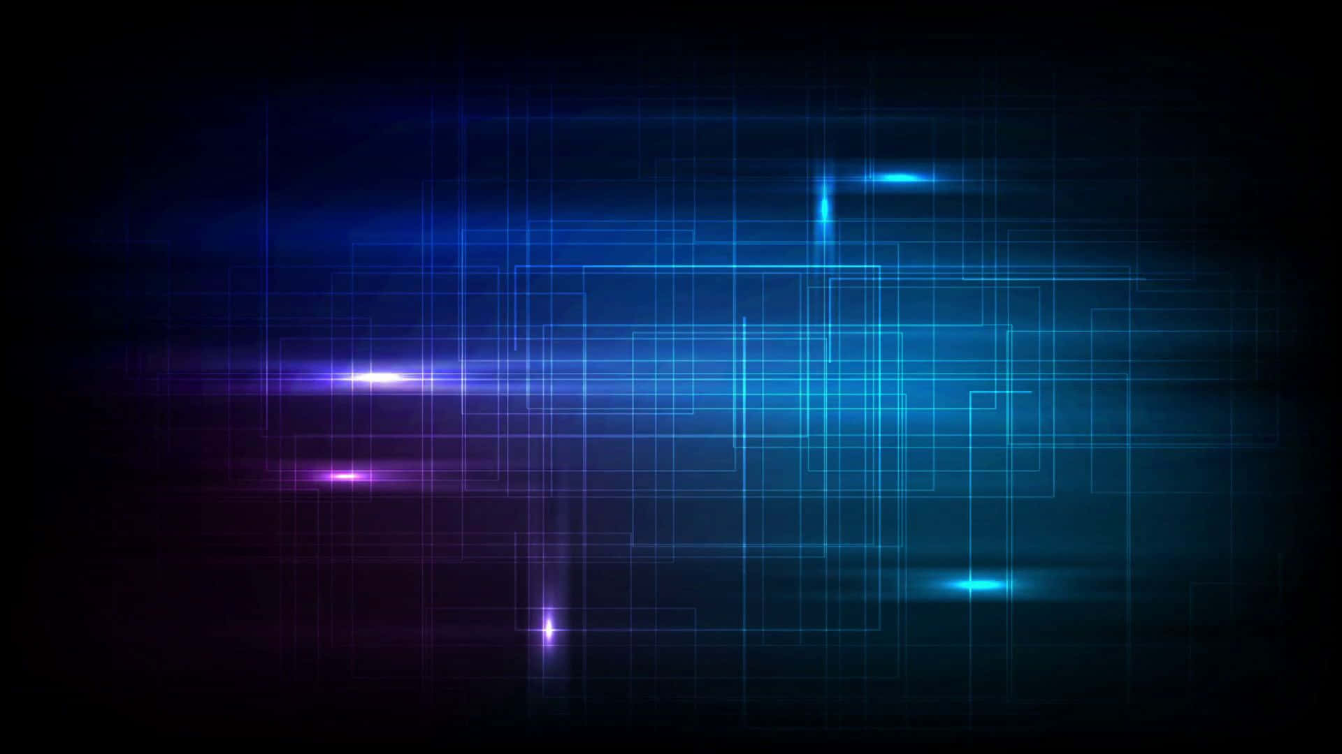 Neon Lights Aesthetic 桌布 壁紙 — 發光的藍色和紫色數位線條在帶有鏡頭光暈的深色背景上形成未來感網格。