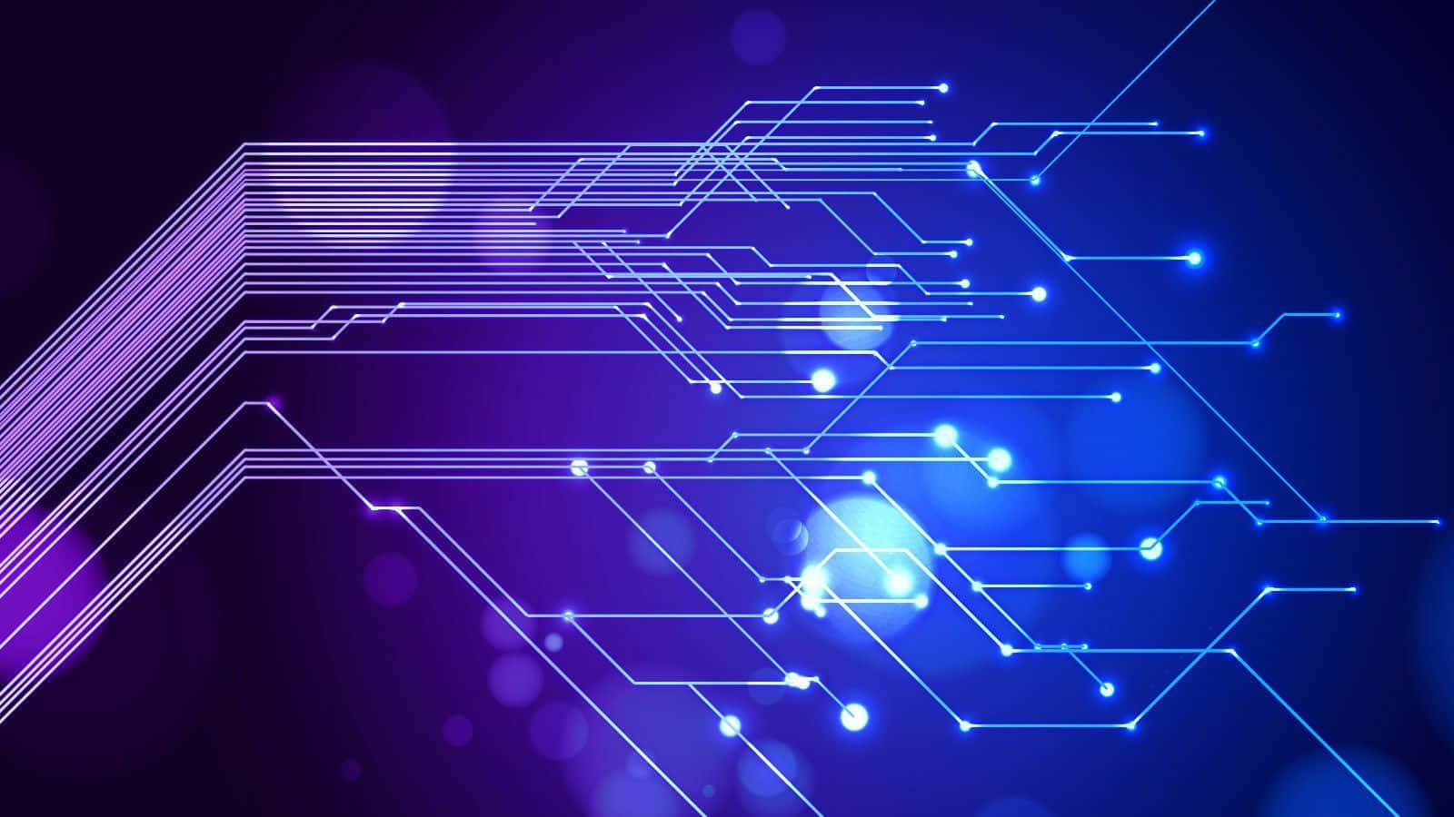 Circuit 桌布 壁紙 — 發光的藍色和紫色電路線條在黑暗背景上流動，搭配柔和的散景燈光，營造出未來科技感。