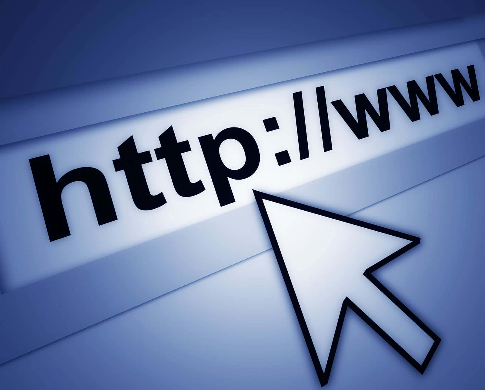 Website 桌布 壁紙 — 發光的藍色數位瀏覽器網址列顯示 http://www，白色箭頭游標懸浮在上方。