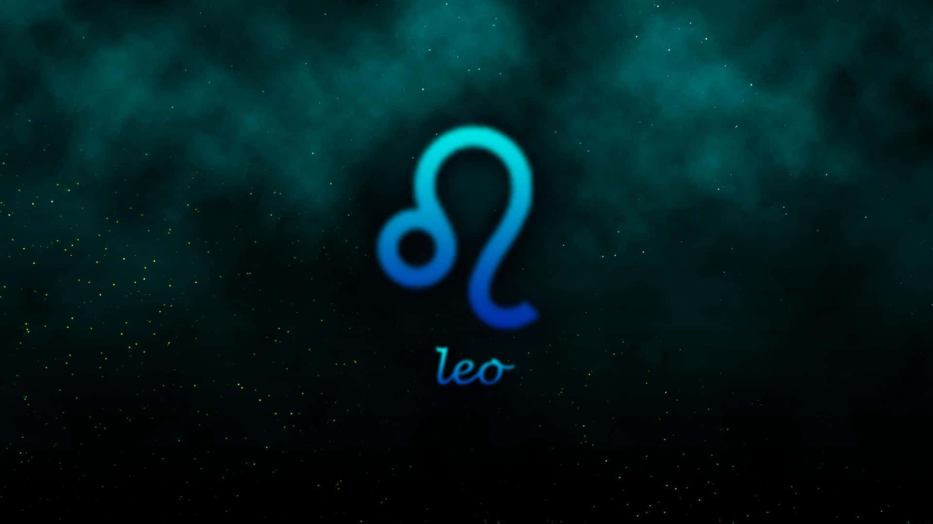 zodiac 桌布 壁紙 — 發光的藍色獅子座符號漂浮在點綴著星星的深青色宇宙背景上。