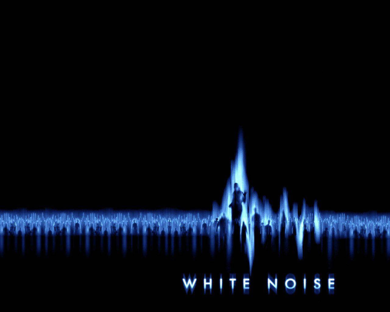 藍色音頻波形，帶有人物剪影和 white noise 文字，黑色背景。 — 細藍線動圖 壁紙