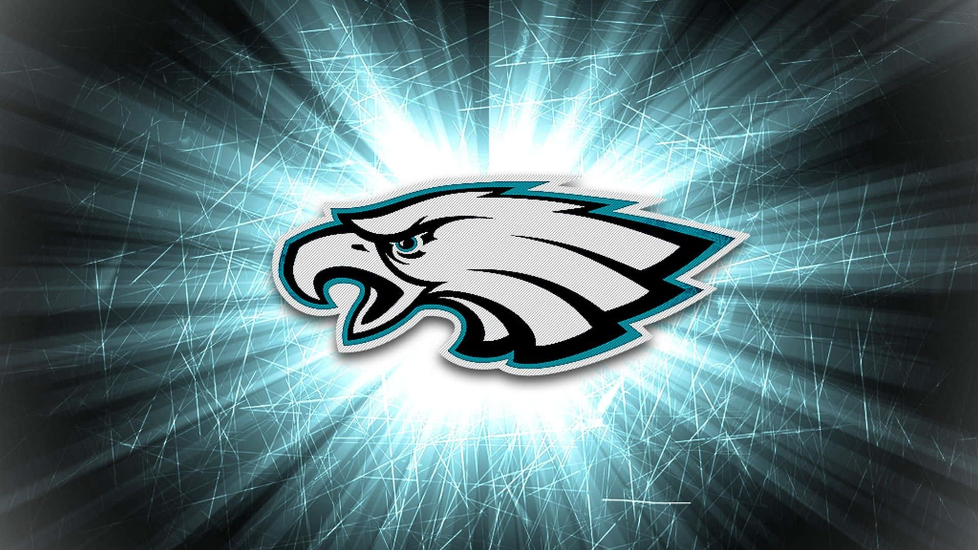 Eagles Football 桌布 壁紙 — 發光的費城老鷹標誌在黑暗的刮痕背景上散發出電光藍光。