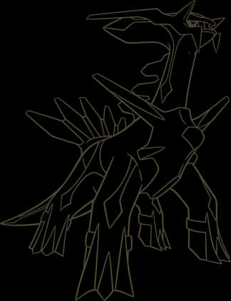 Legendary Pokemon 桌布 壁紙 — 發光的金色線條藝術剪影，描繪寶可夢雷希拉姆，背景為純黑色。