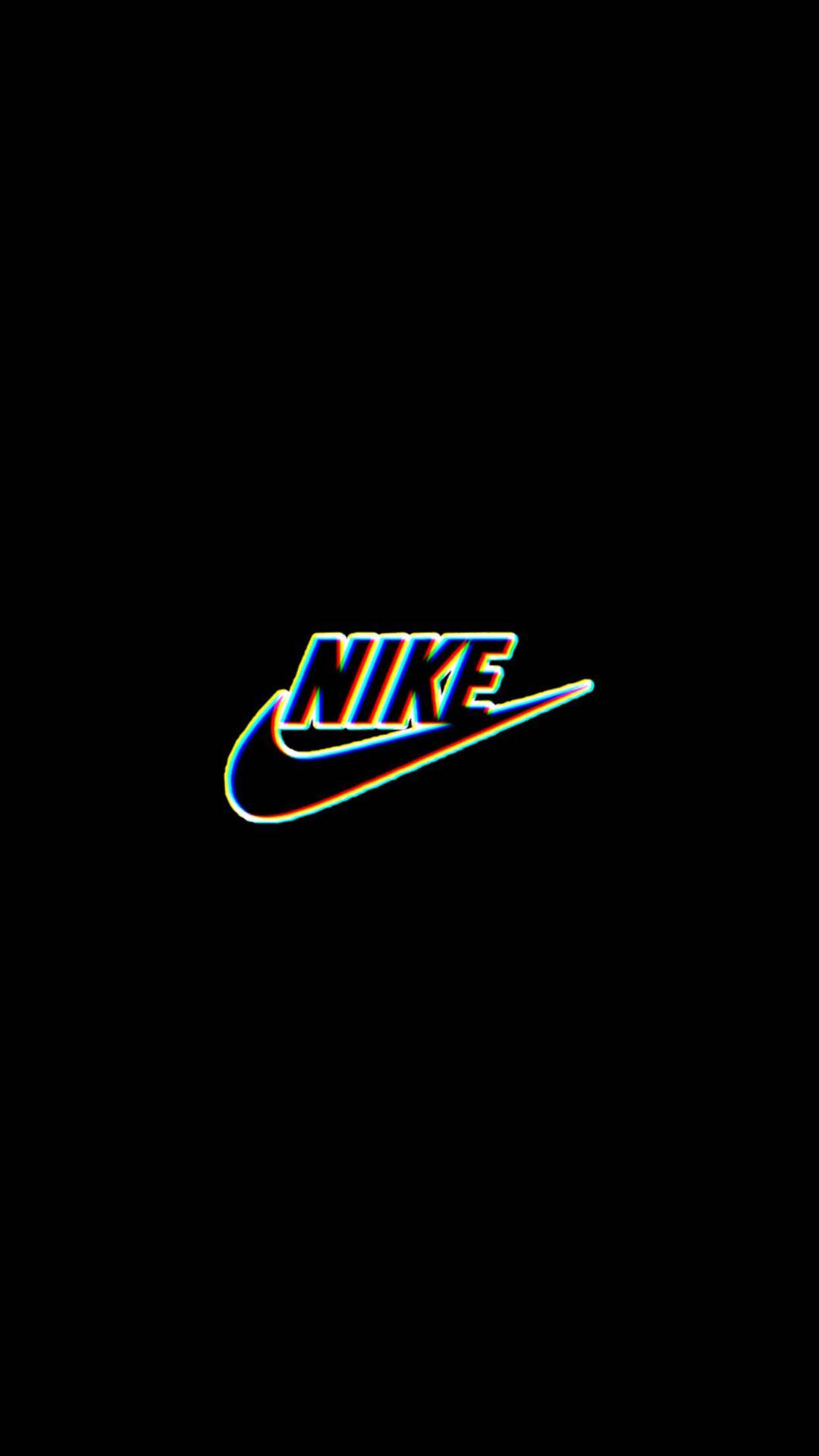 黑色背景上帶有彩虹故障效果的霓虹Nike標誌 — Nike GIF 壁紙