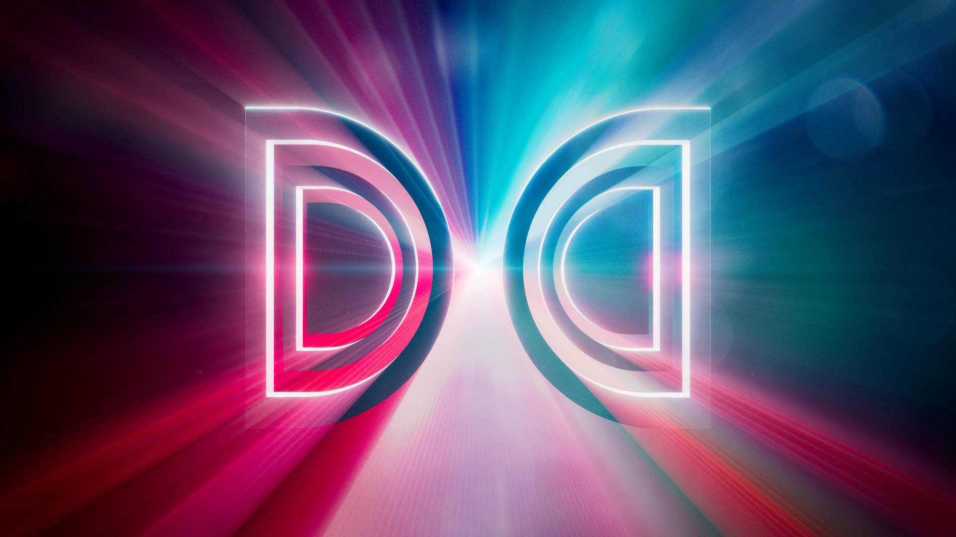 Letter D 桌布 壁紙 — 發光的霓虹字母 D 和 C 在深色漸變背景上散發出充滿活力的粉紅色和青色光芒。