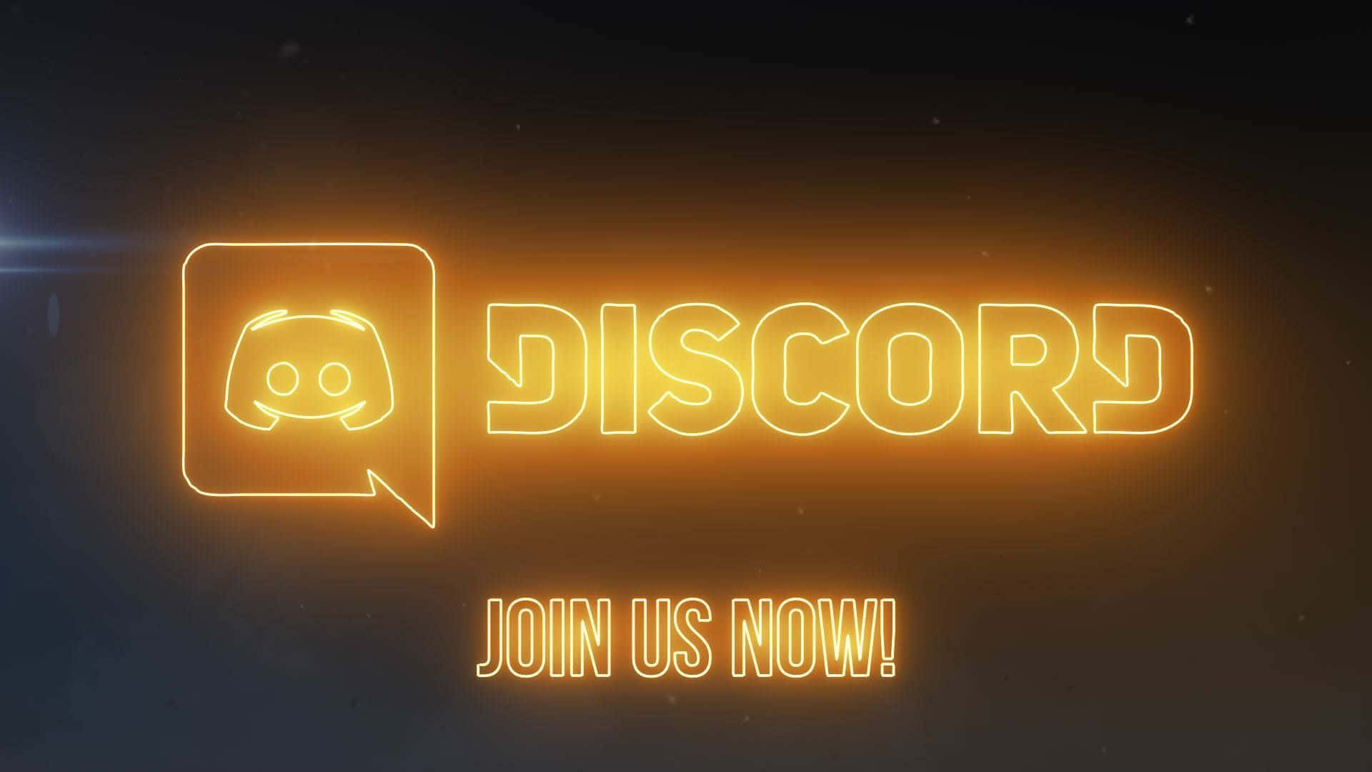 橘色 桌布 壁紙 — 發光的霓虹橙色 Discord 標誌和文字，背景為深色漸變，帶有光暈。