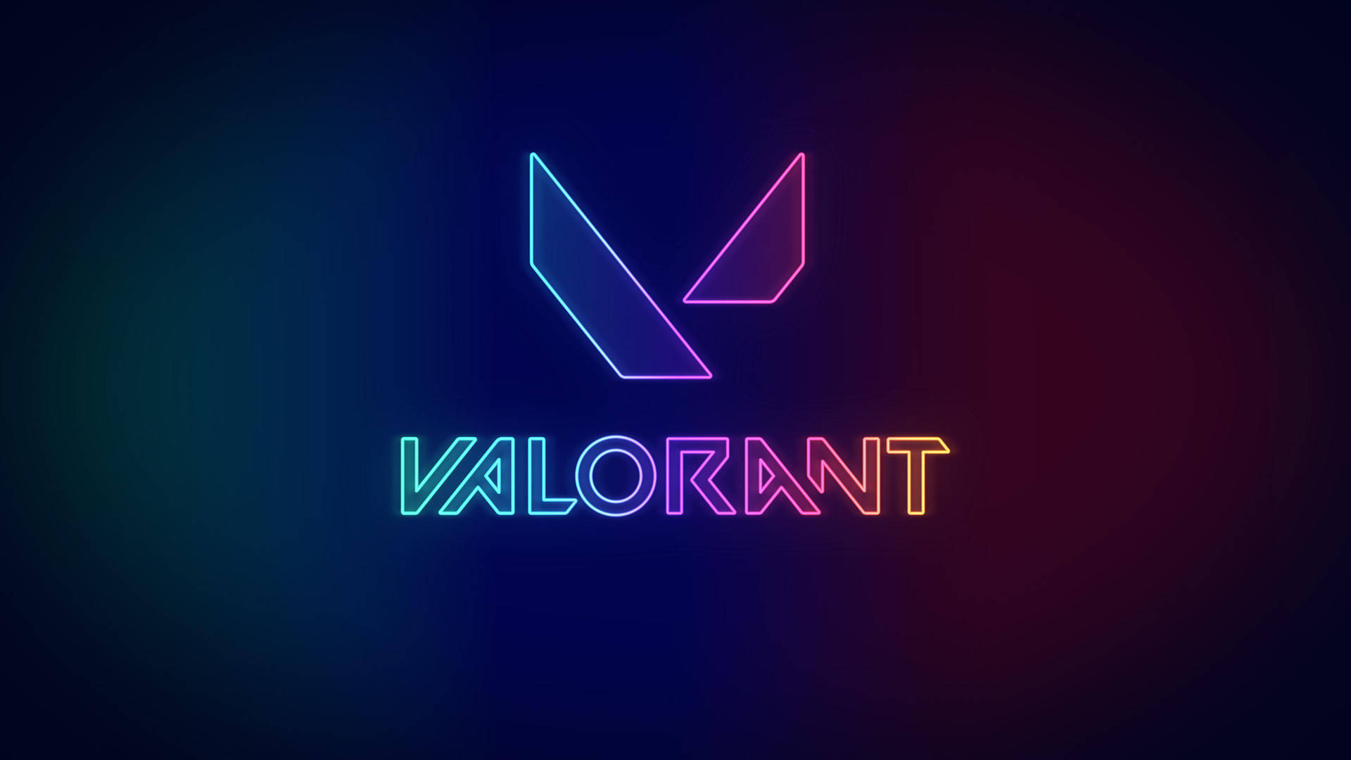 深色背景上帶有漸變色彩的發光霓虹燈Valorant標誌 — Valorant Logo 壁紙