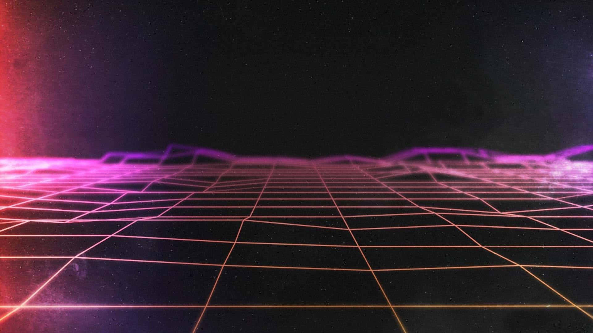 80s Retro 桌布 壁紙 — 發光的霓虹網格延伸至黑暗虛空，充滿活力的粉紅色和橙色線條營造出復古未來主義的數位景觀。