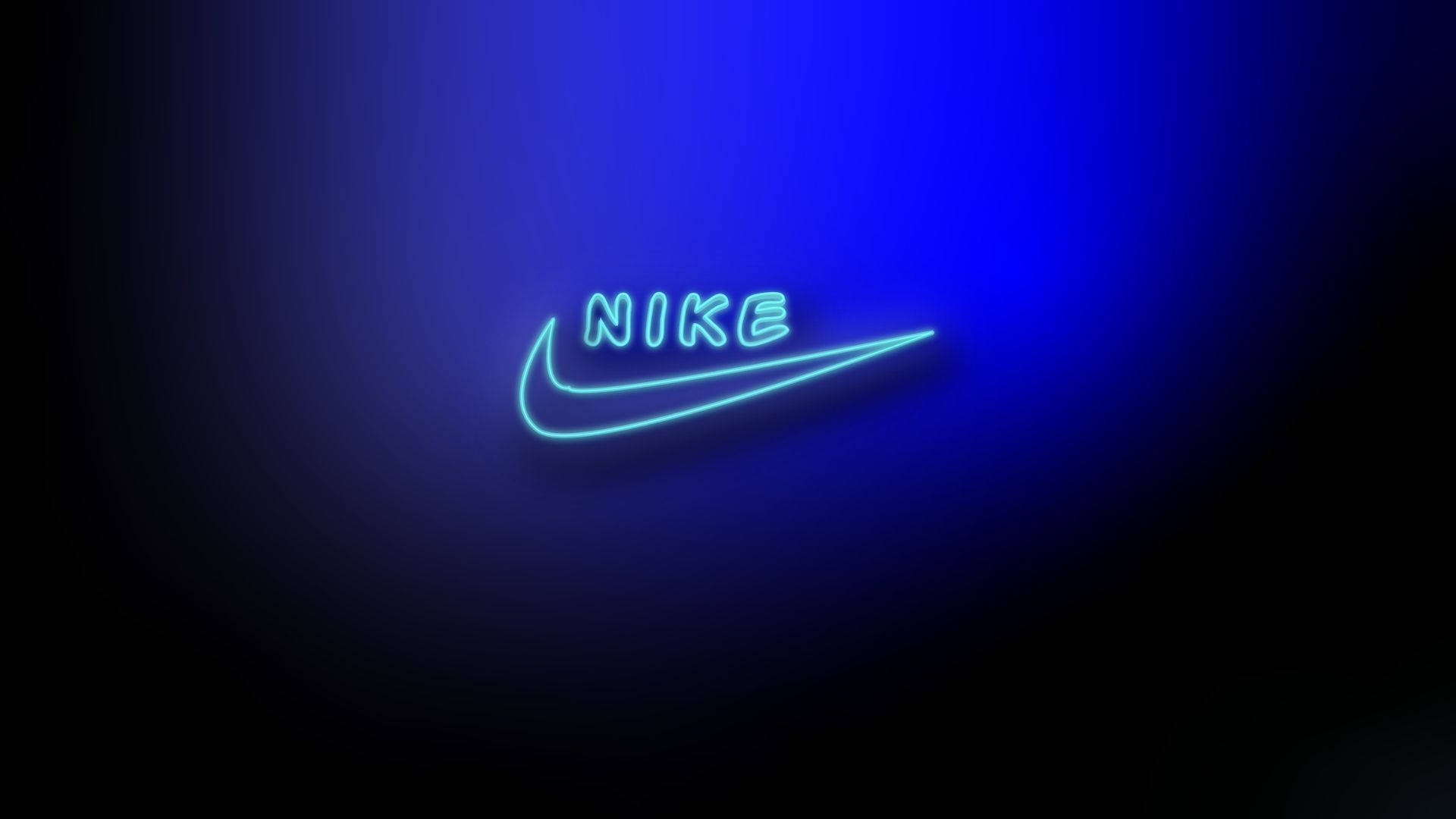 霓虹藍動畫 桌布 壁紙 — 發光的霓虹藍色Nike標誌在深色漸變藍色背景上閃耀。