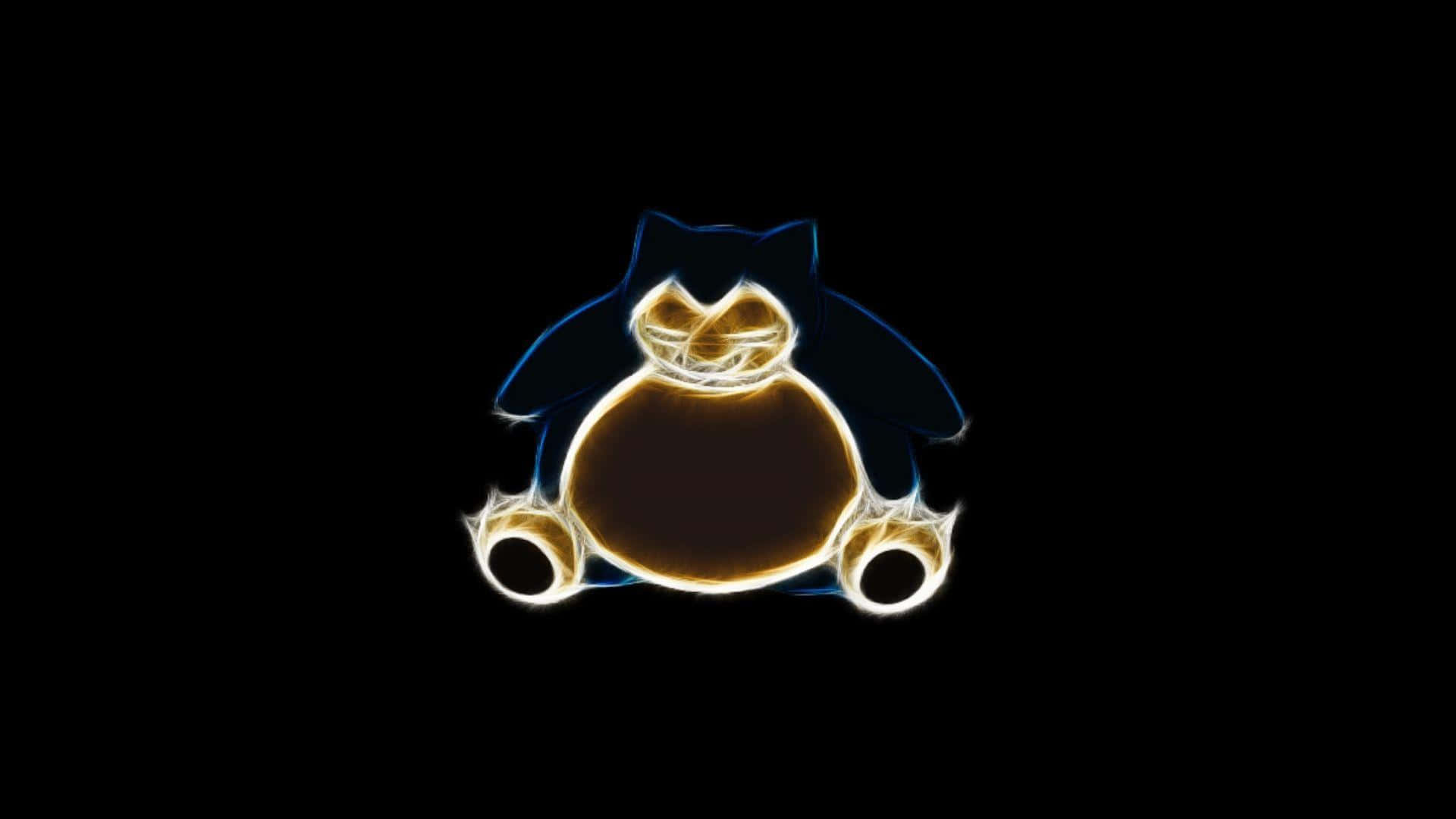 卡比獸 桌布 壁紙 — 發光的霓虹輪廓的 Snorlax 寶可夢，在黑色背景上帶有溫暖的內在光芒。