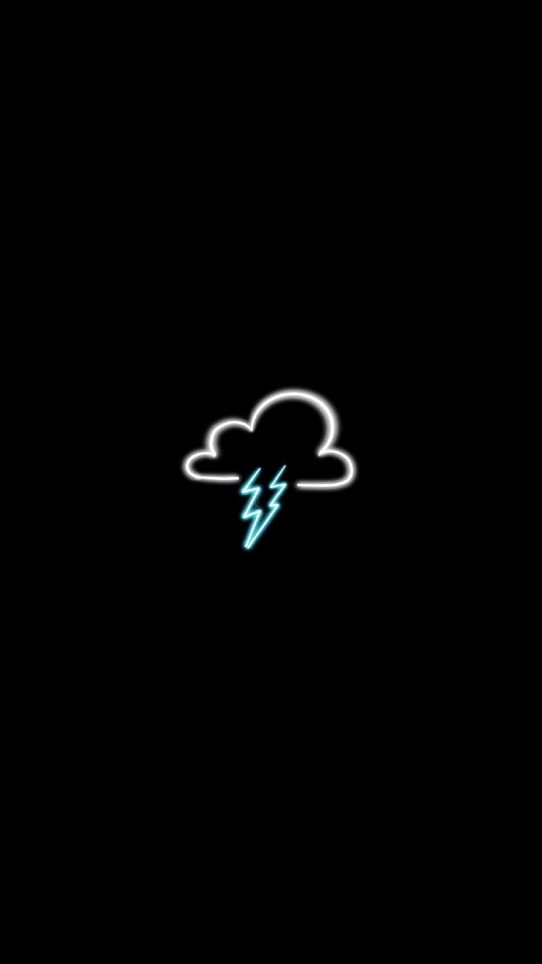霓虹美學 桌布 壁紙 — 發光的霓虹雲朵帶有閃電，在漆黑的背景上閃耀。