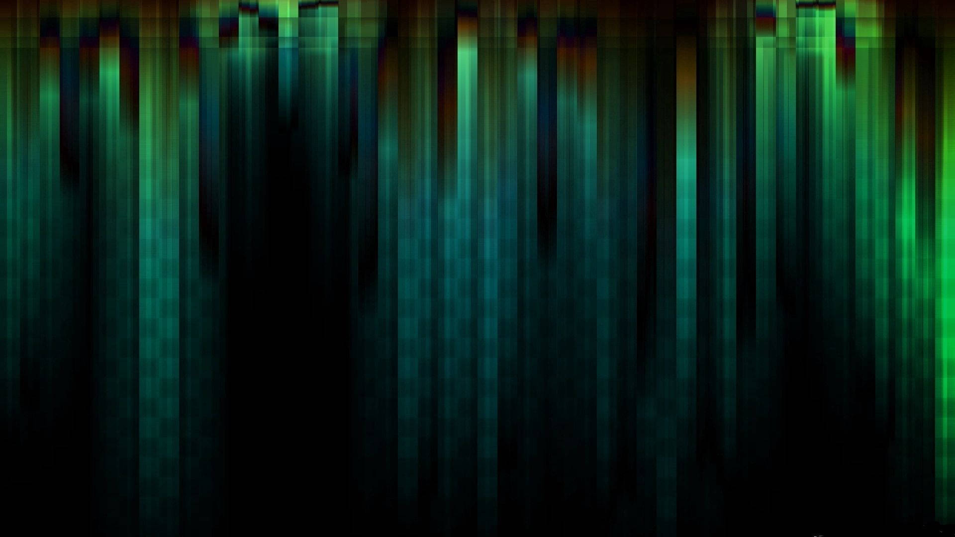 Pixel 桌布 壁紙 — 發光的青綠色和深綠色的垂直條紋創造出帶有像素化扭曲的數位故障藝術效果。