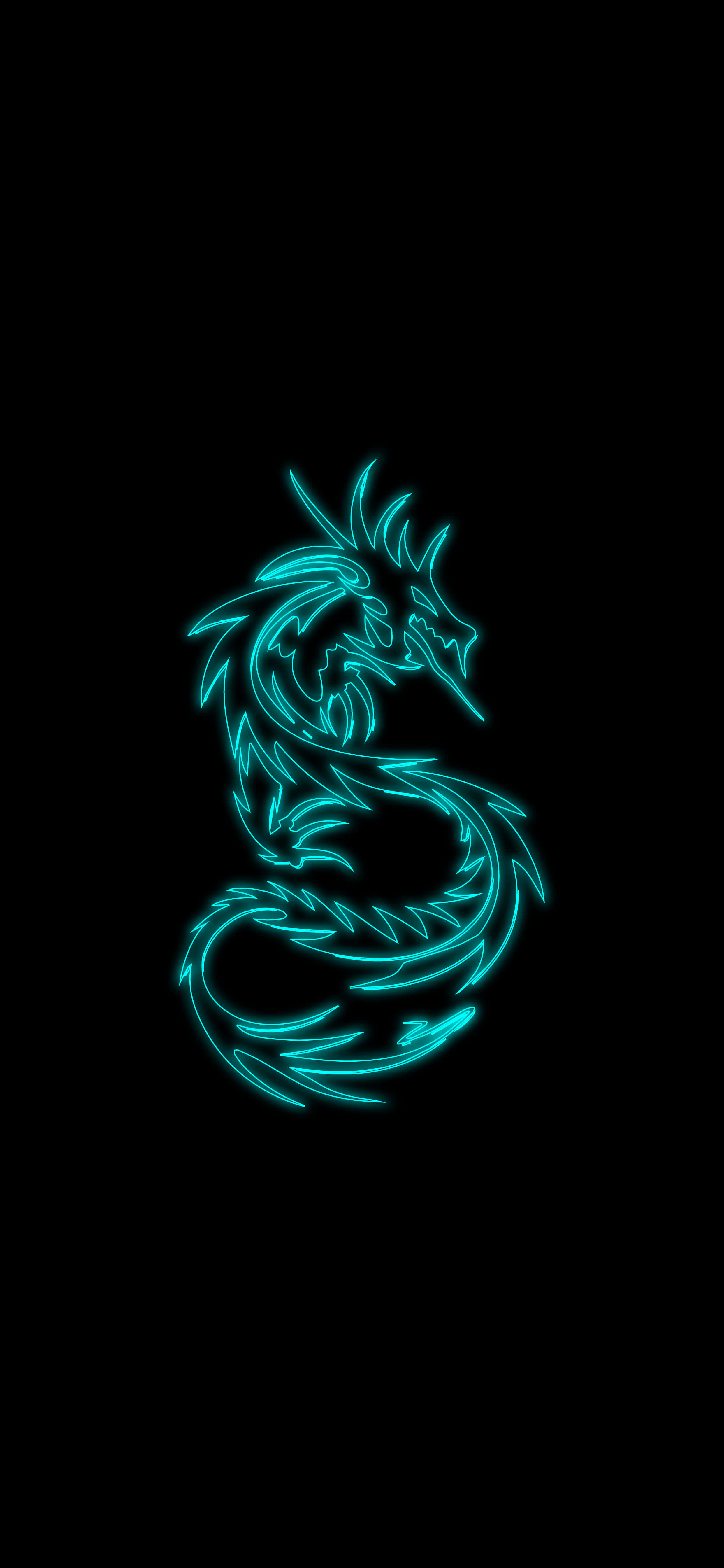 Black Dragon 桌布 壁紙 — 發光的青色霓虹龍輪廓在純黑色背景上優雅地盤繞。