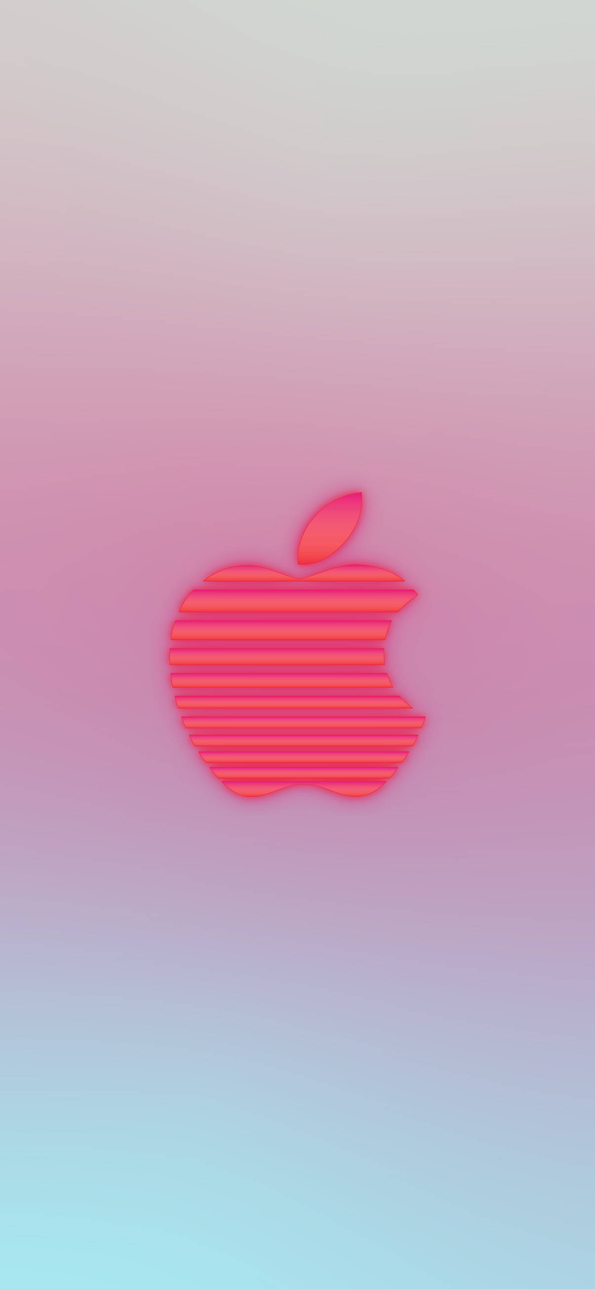 粉紅色 iPhone 桌布 壁紙 — 發光粉紅條紋Apple標誌居中於從粉紅到藍色的柔和漸變背景上。