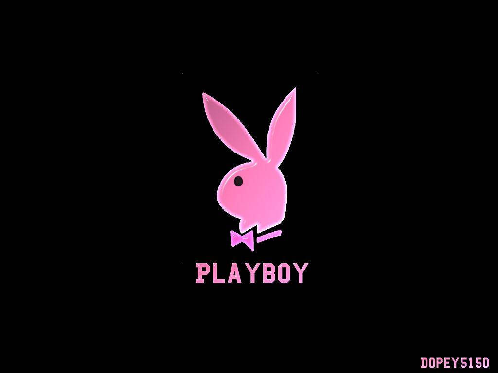 男孩 桌布 壁紙 — 發光粉紅色Playboy兔子標誌，附有蝴蝶結和文字，襯托純黑色背景。