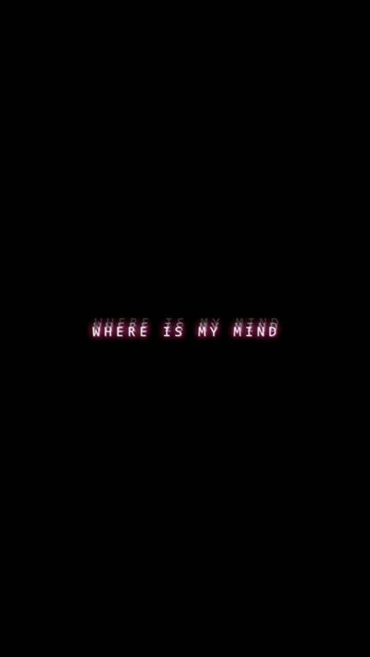 mind 桌布 壁紙 — 發光粉紅色像素文字「WHERE IS MY MIND」居中顯示在純黑色背景上。