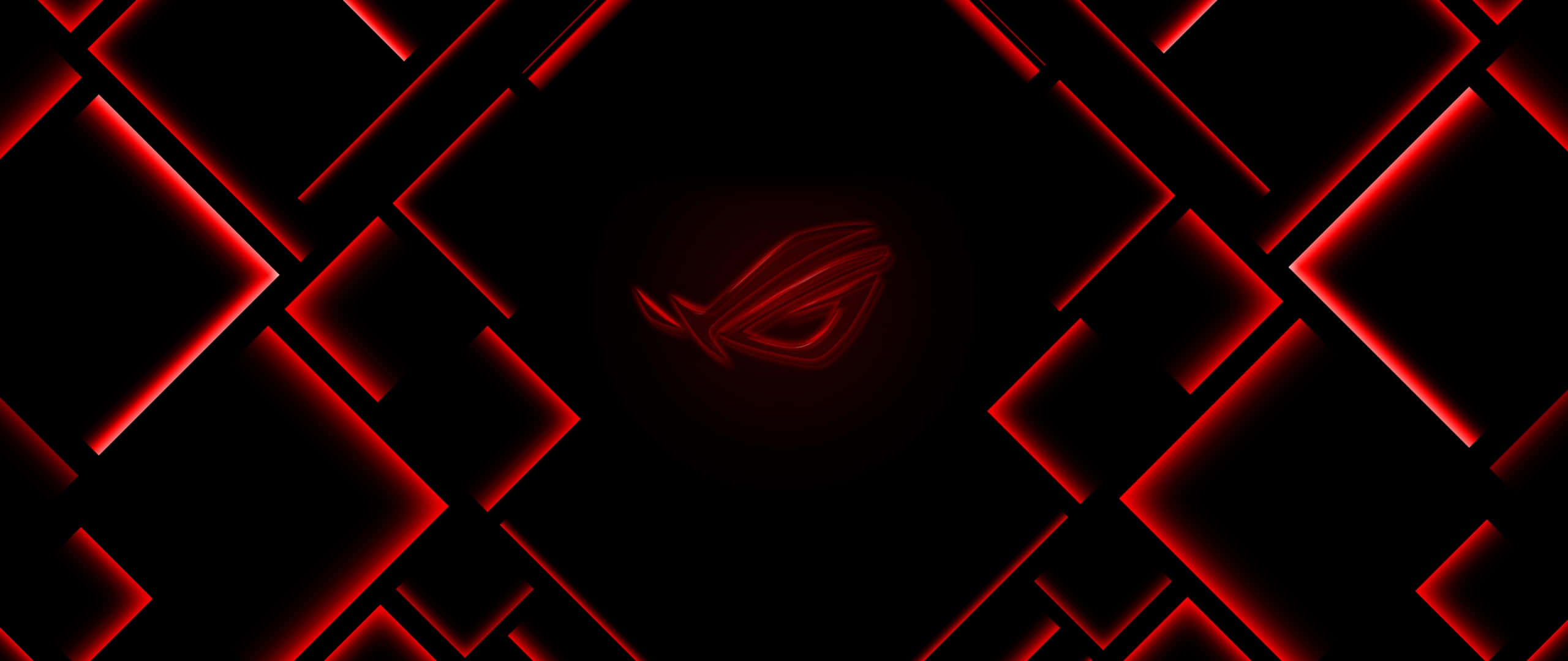 Rog 桌布 壁紙 — 發光紅色ROG標誌置於黑暗幾何圖案中交叉的霓虹線條中央。