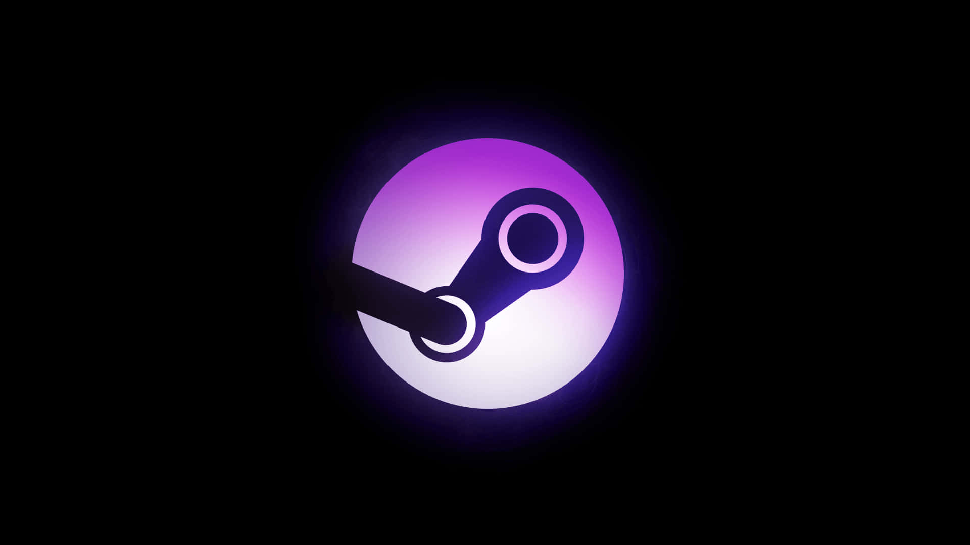 蒸氣龐克 桌布 壁紙 — 發光紫色 Steam 標誌居中於黑色背景上，帶有柔和光暈效果。