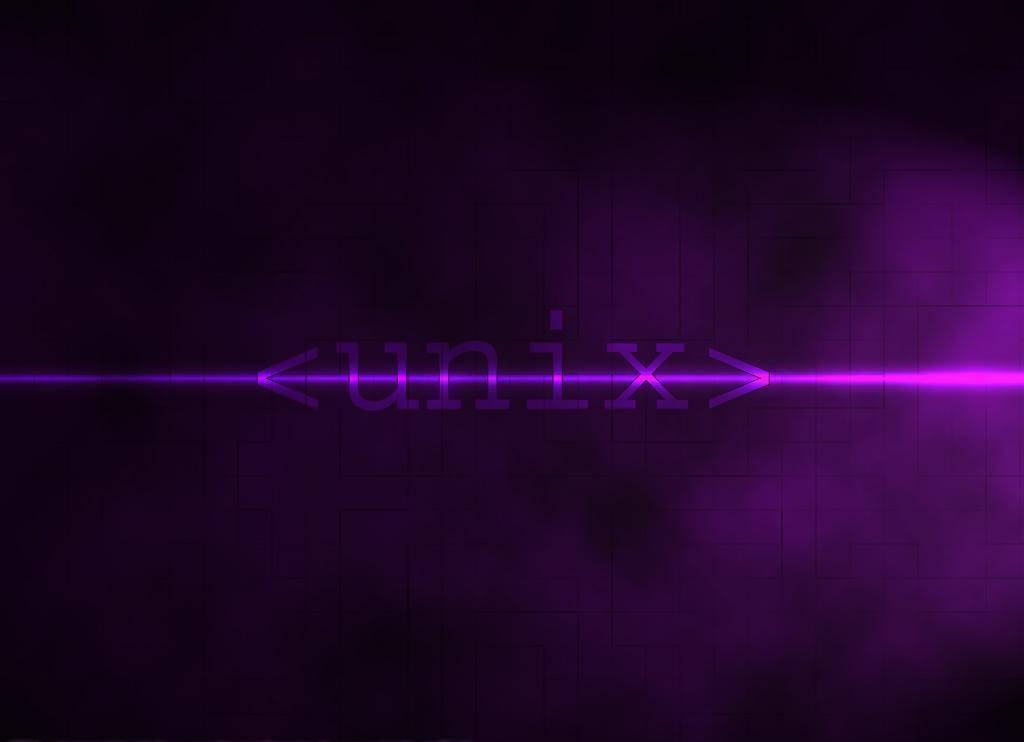 Programming 桌布 壁紙 — 發光紫色 '<unix>' 文字居中於深色網格背景上，帶有輻射狀水平光條。