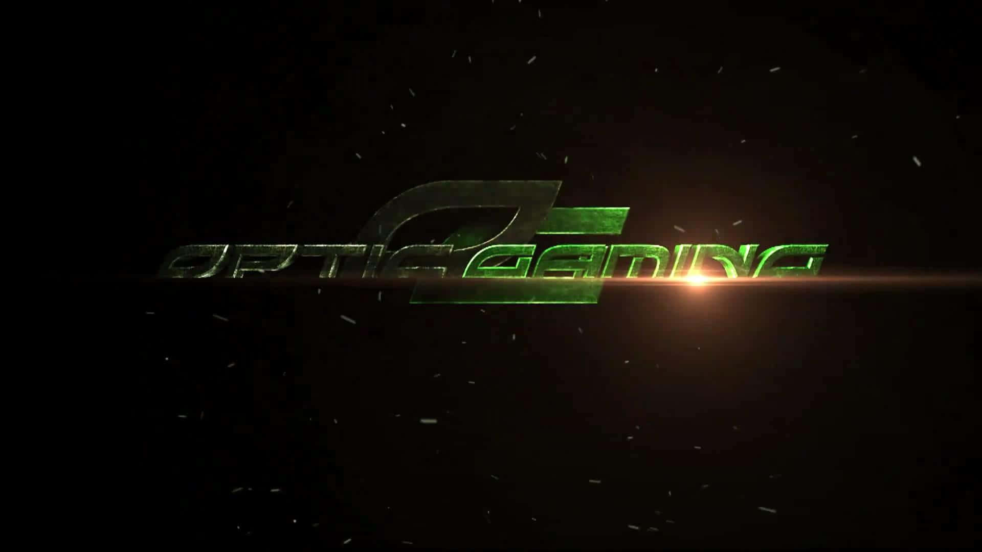 Optic Gaming 桌布 壁紙 — 發光綠色 'OPTIC GAMING' 標誌，帶有鏡頭光暈和漂浮粒子，背景為深色。