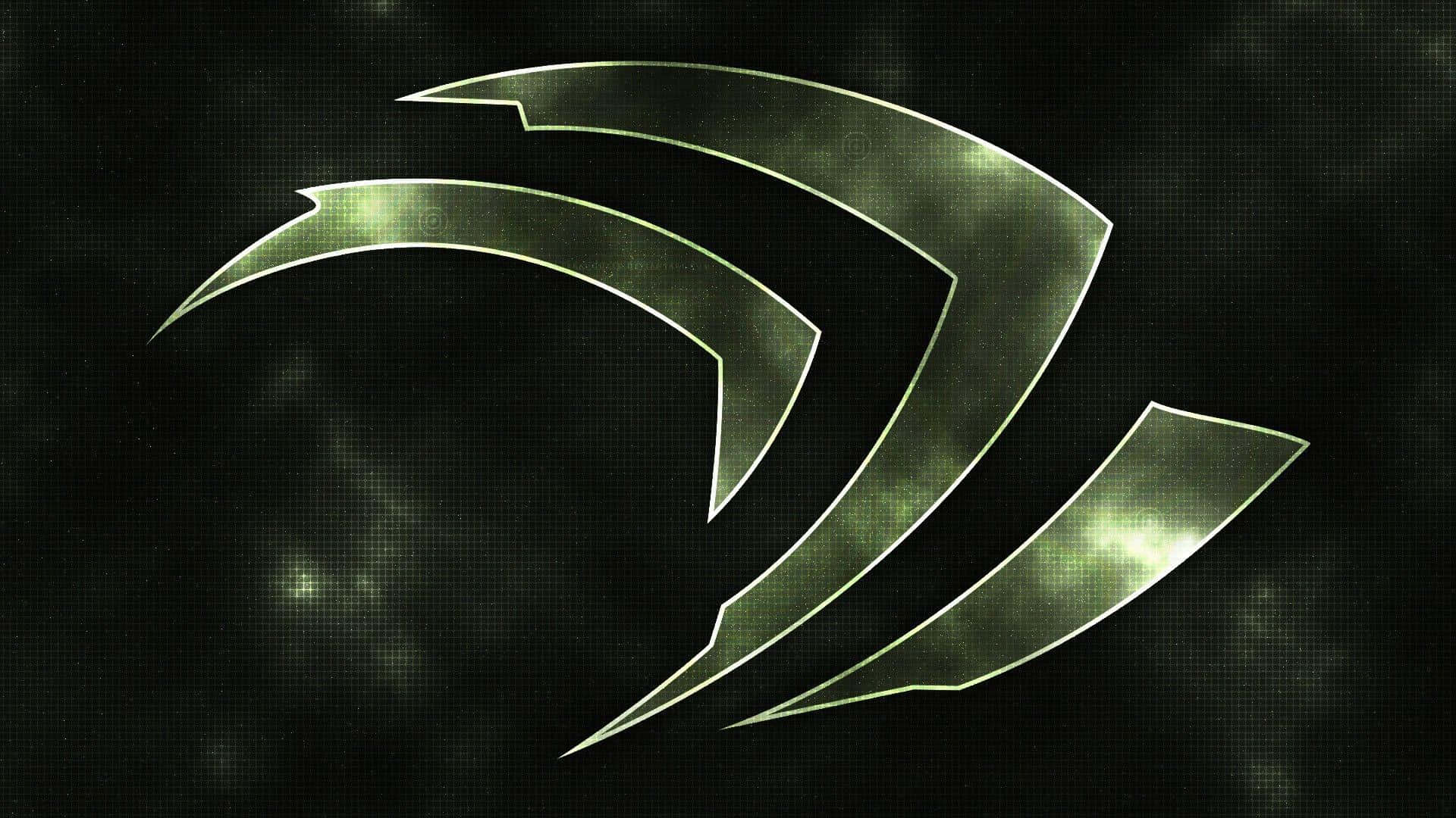 nvidia 桌布 壁紙 — 發光綠色NVIDIA標誌，帶有銳利金屬邊緣，置於深色紋理背景上。