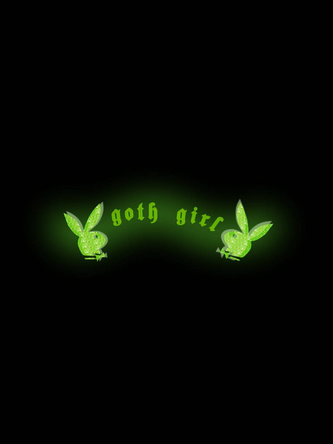 花花公子 桌布 壁紙 — 發光綠色閃粉Playboy兔子標誌，中央有'goth girl'文字，黑色背景。