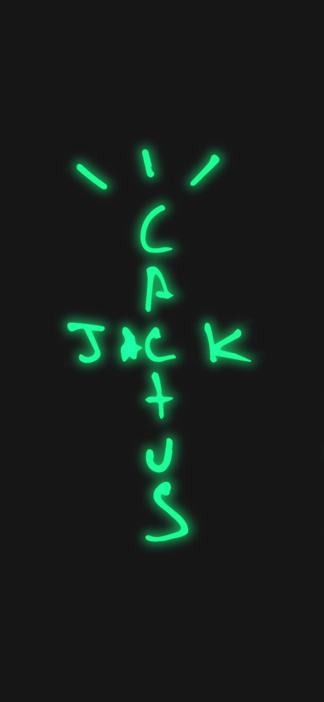 崔維斯·史考特 桌布 壁紙 — 發光綠色霓虹燈牌，在黑底上拼出「CACTUS」，上方有三道光芒。