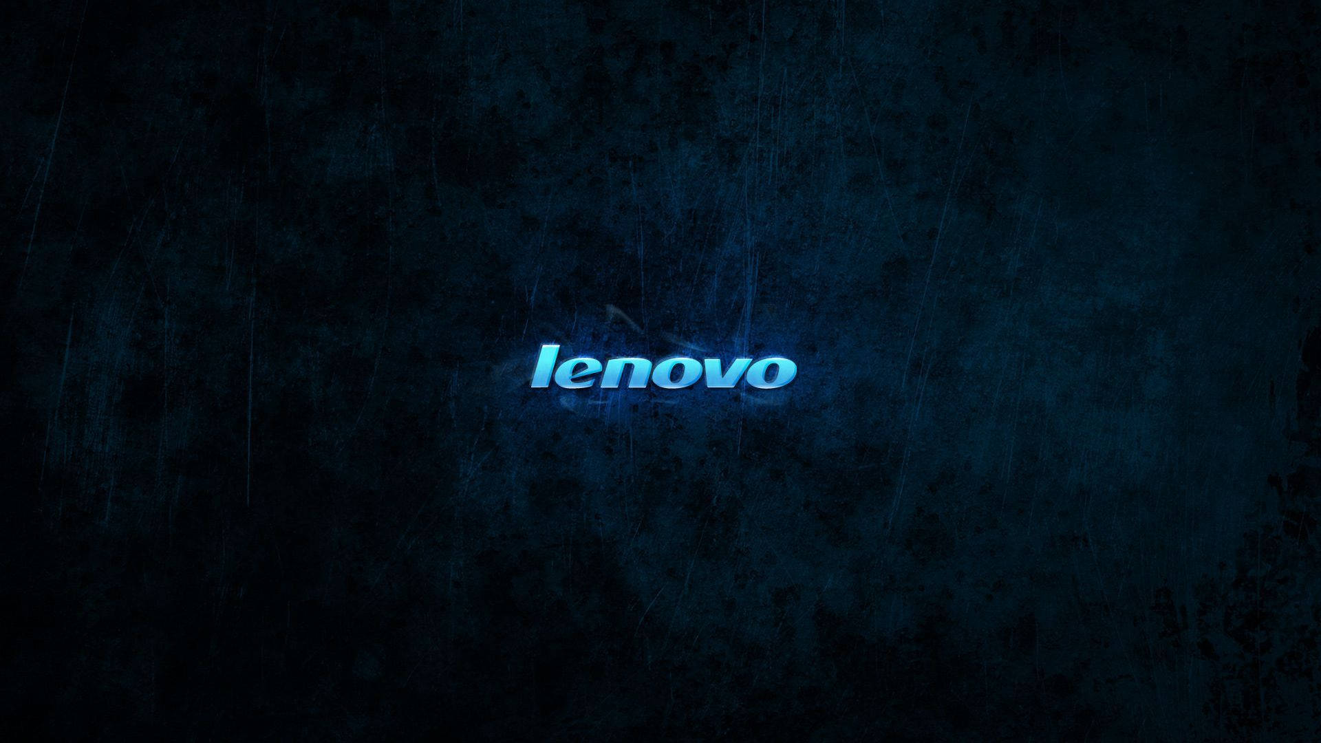 發光藍色 Lenovo 標誌在帶有刮痕的深色紋理牆上。 — 聯想高畫質桌布 壁紙