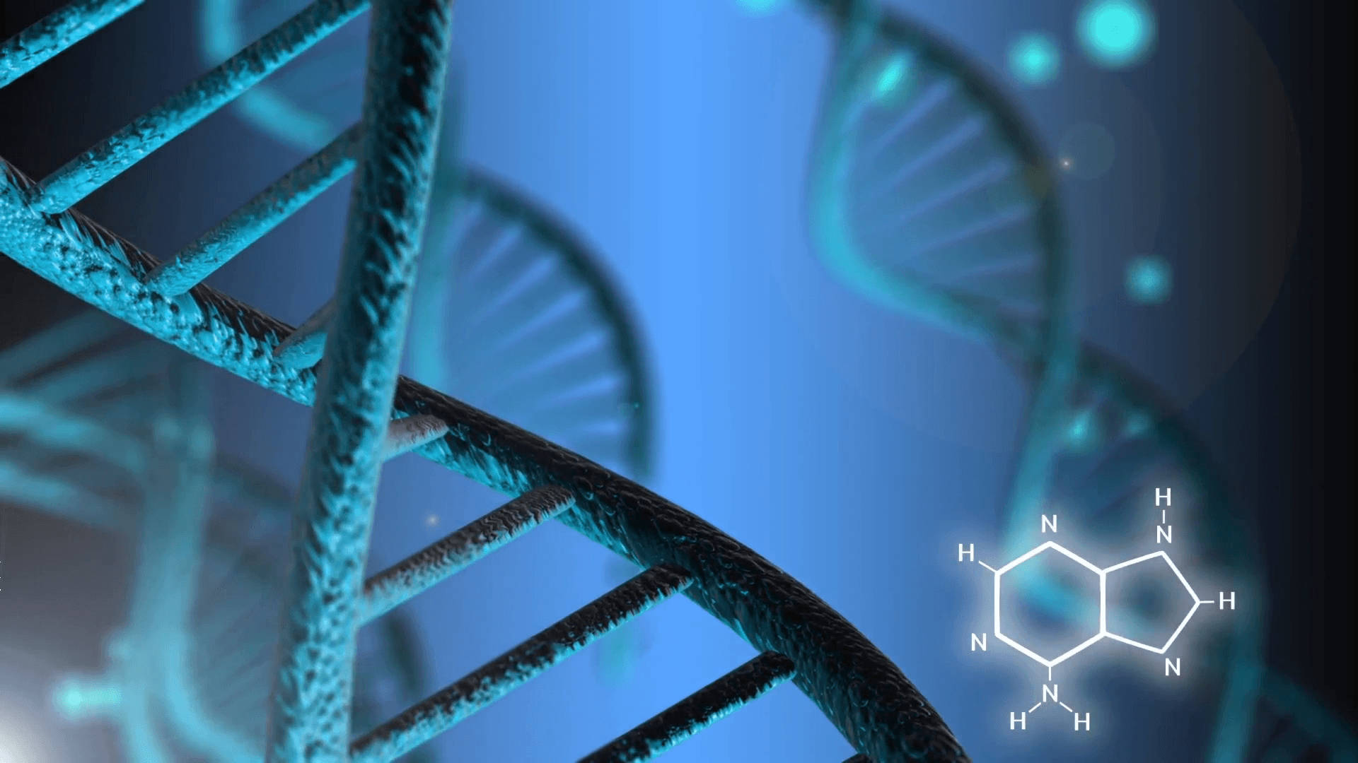 藍色科學背景上帶有化學式的DNA雙螺旋 — 化學 GIF 壁紙