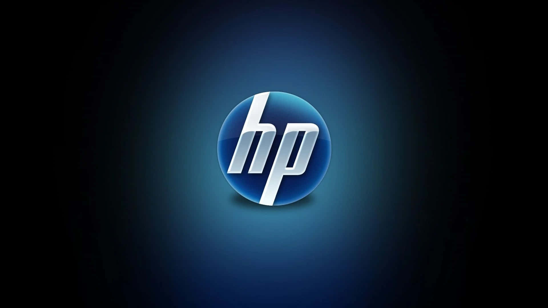 HP 桌布 壁紙 — 發光藍色HP標誌居中於深色漸變背景上，柔和光線向外輻射。