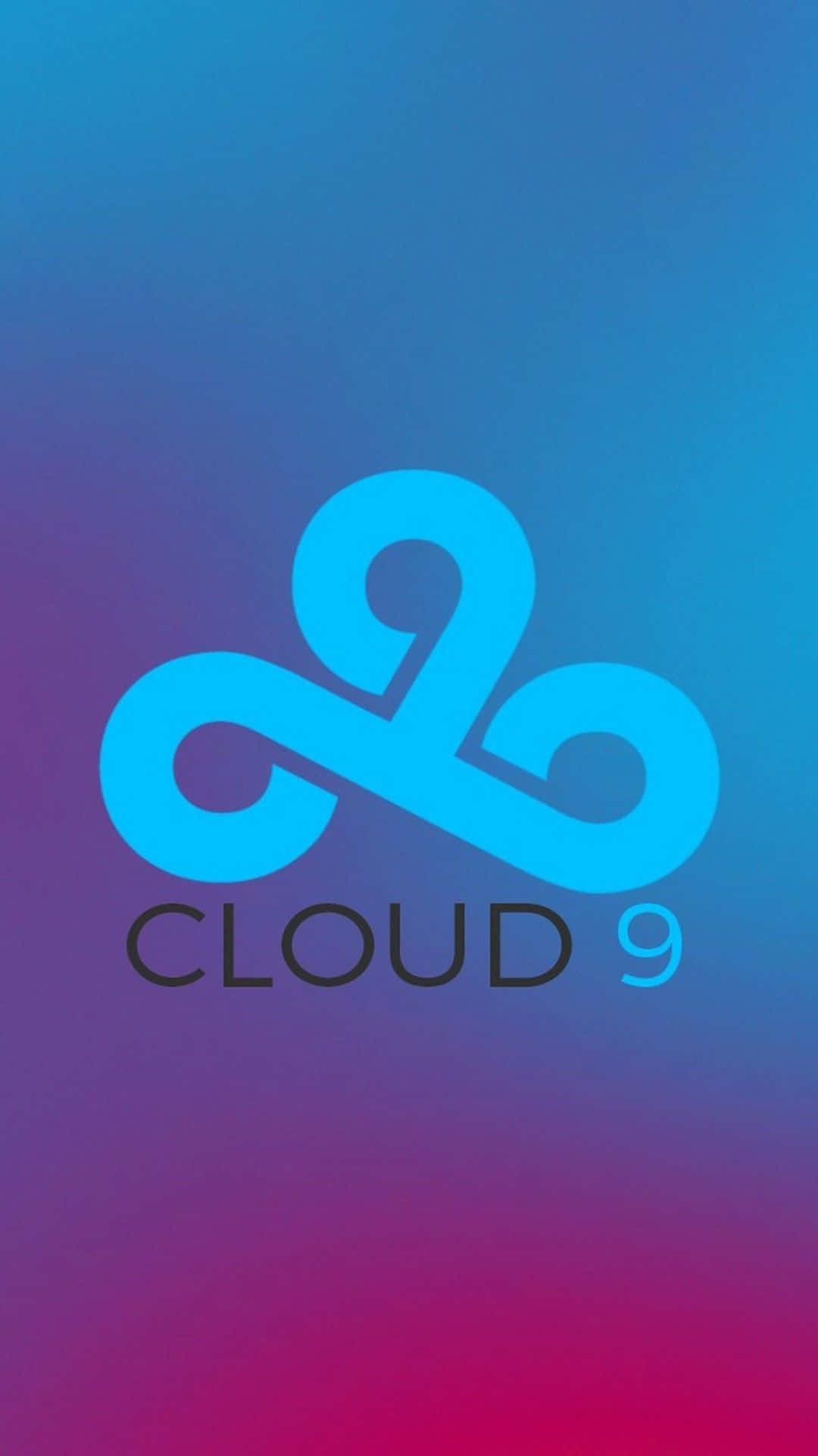 桌布 壁紙 — 發光藍色雲朵標誌，中央帶有「CLOUD 9」文字，背景為從藍色到洋紅色的漸變。