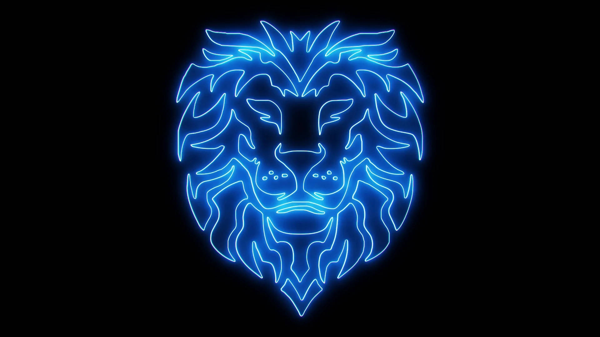 Lion Head 桌布 壁紙 — 發光藍色霓虹獅子頭剪影在漆黑背景中脫穎而出。