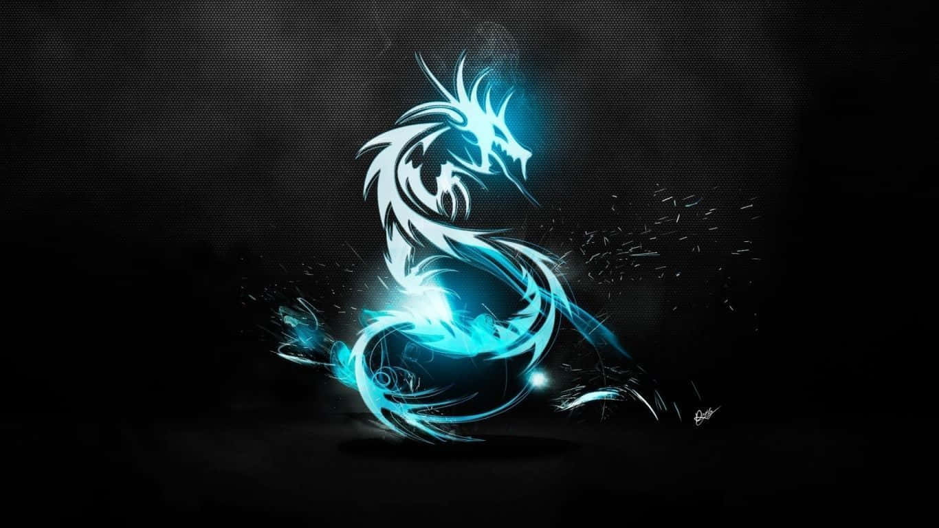 1366x768 桌布 壁紙 — 發光藍色龍，帶有電能漩渦，在深色紋理背景上。