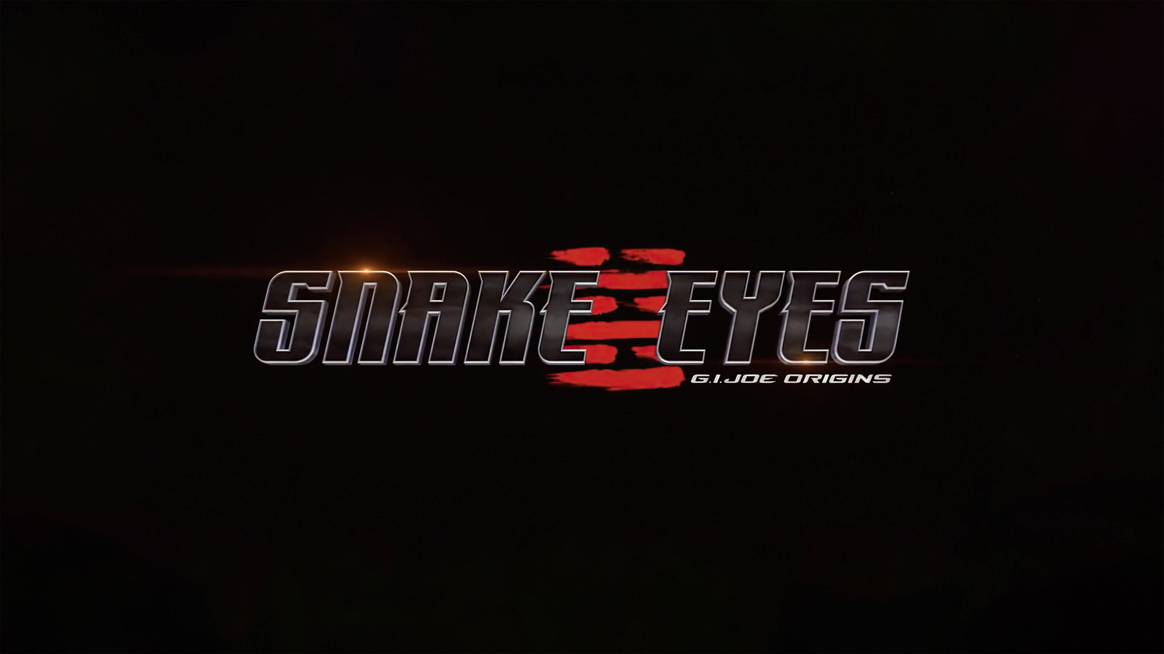 Eyes 桌布 壁紙 — 發光金屬蛇眼標誌，帶有紅色風格化眼睛，在黑暗背景上帶有鏡頭光暈。