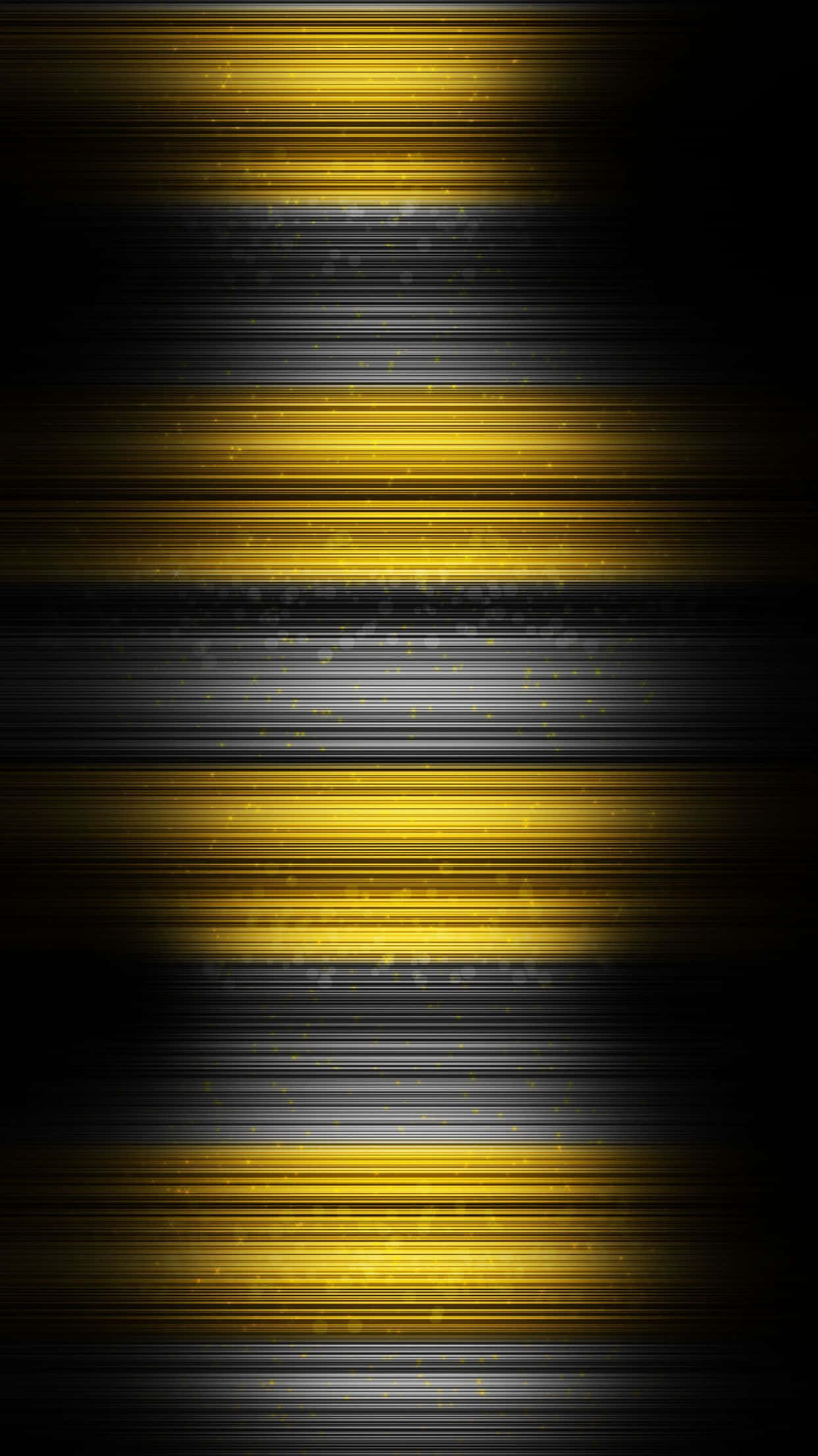 Black And Yellow 桌布 壁紙 — 發光金色和深灰色的垂直條紋創造出帶有閃爍粒子的光彩抽象圖案。