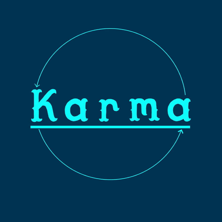 karma 桌布 壁紙 — 發光青色字體的「karma」一詞居中位於圓形箭頭環內，背景為深藍色。