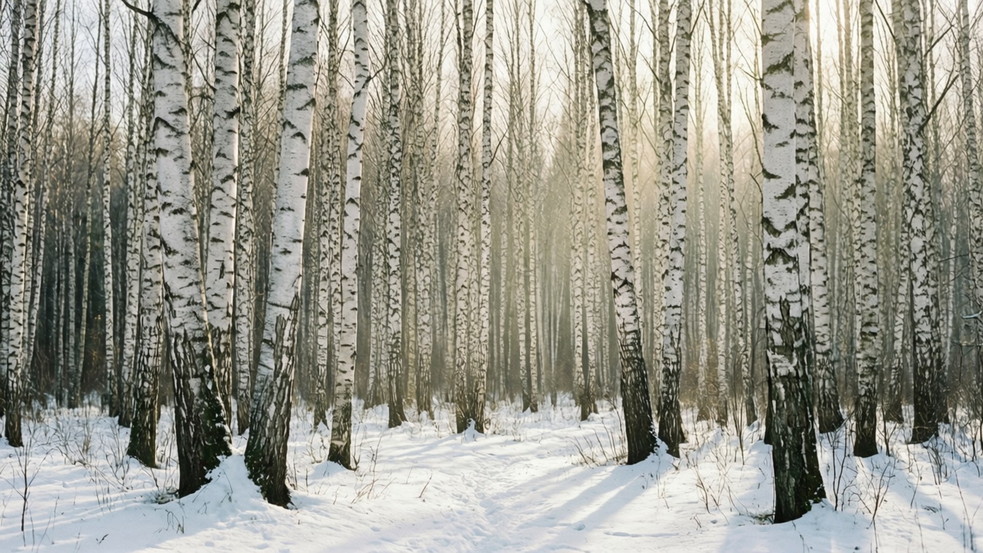 白樺林雪景 壁紙