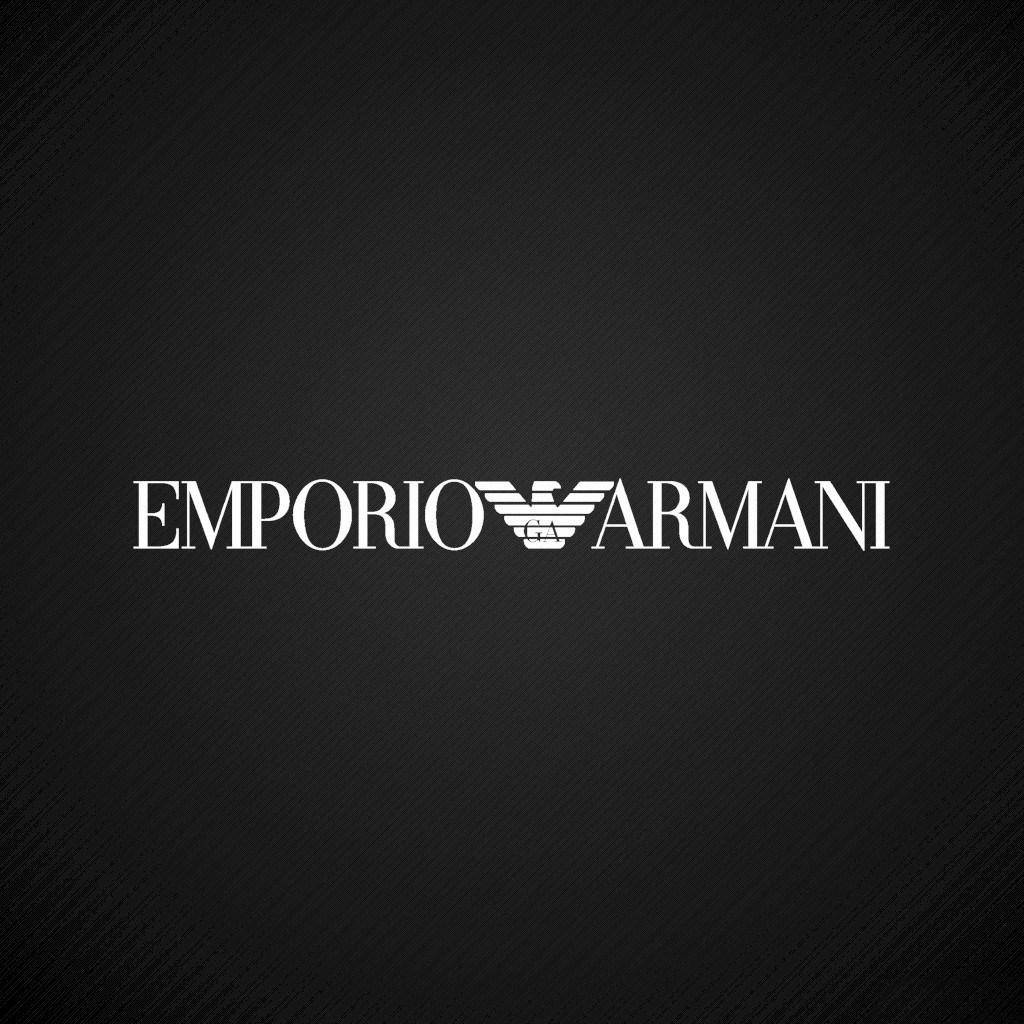標誌 桌布 壁紙 — 白色 Emporio Armani 標誌居中於帶有斜線的紋理黑色背景上。