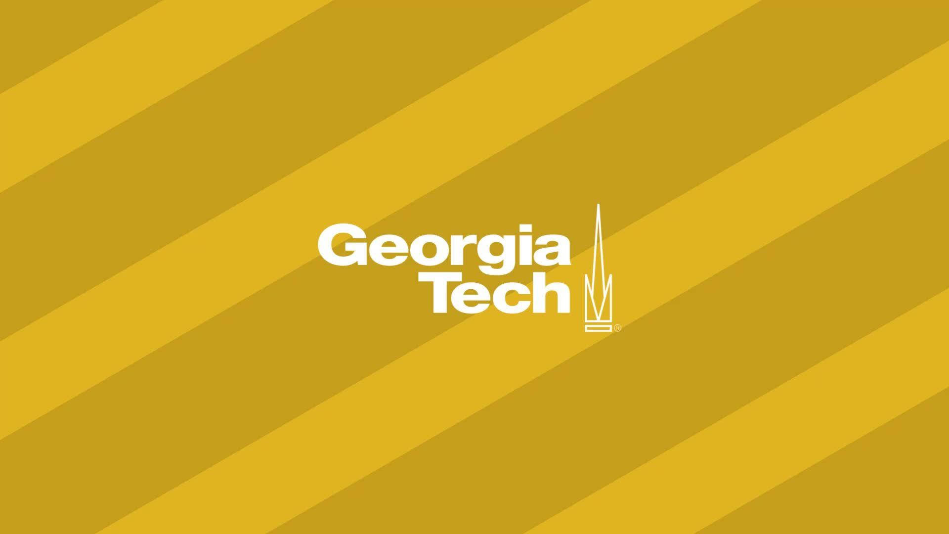 標誌 桌布 壁紙 — 白色 Georgia Tech 標誌居中於動態黃色斜紋背景上。