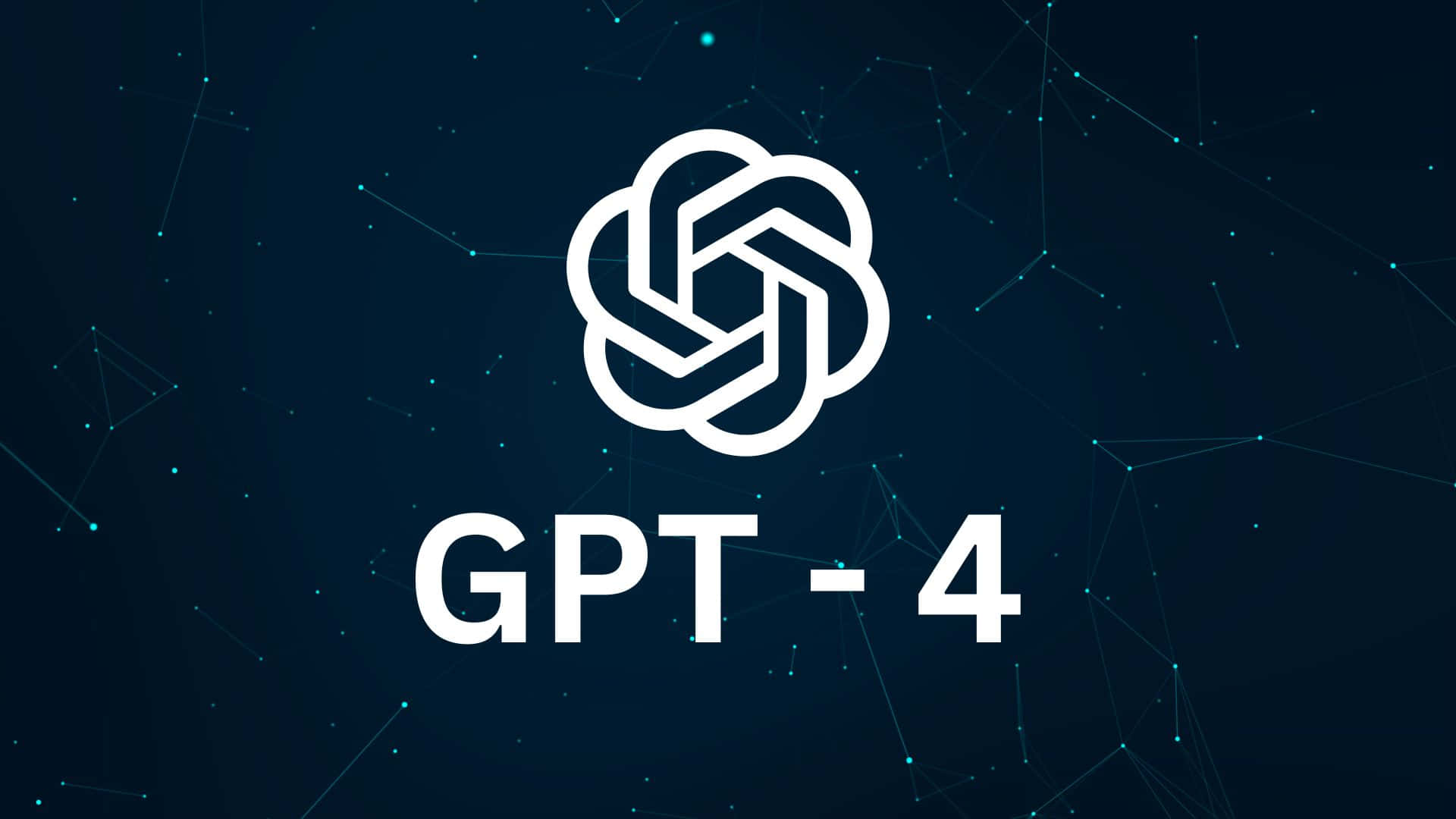 Gpt-4 桌布 壁紙 — 白色 GPT-4 標誌置於深藍色背景中央，帶有發光的網路線條和點。