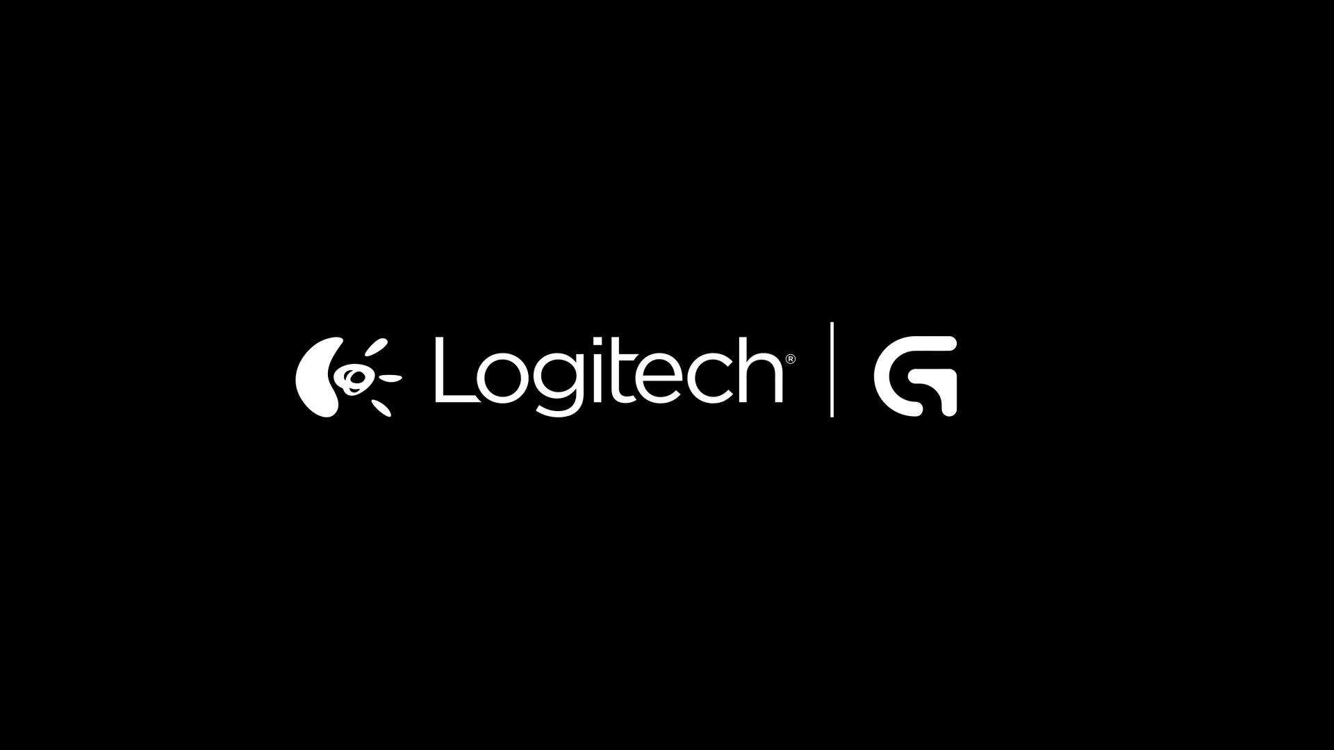 Logitech 桌布 壁紙 — 白色 Logitech G 標誌居中於純黑色背景上，搭配簡潔極簡字體。