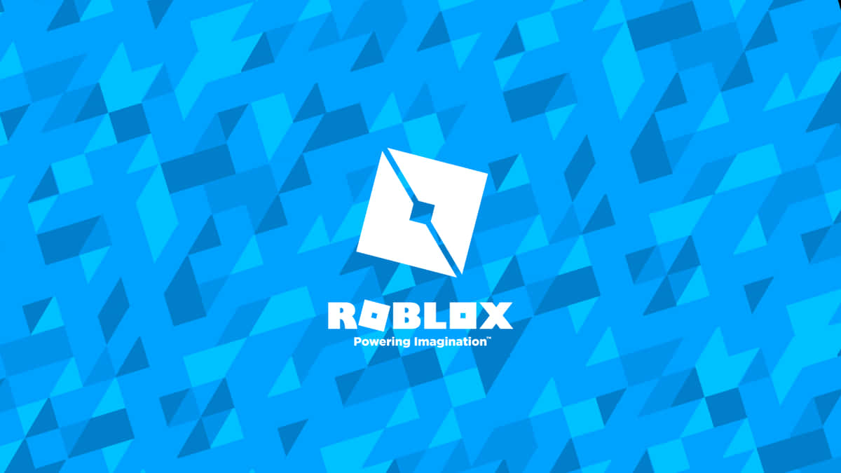 Roblox 桌布 壁紙 — 白色 Roblox 標誌置於充滿活力的藍色幾何三角形圖案背景中央。