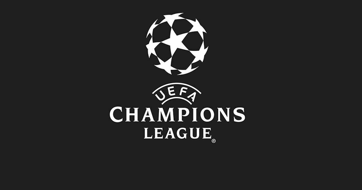 Uefa 桌布 壁紙 — 白色 UEFA 歐冠標誌，星形球徽章居中，置於純黑色背景上。