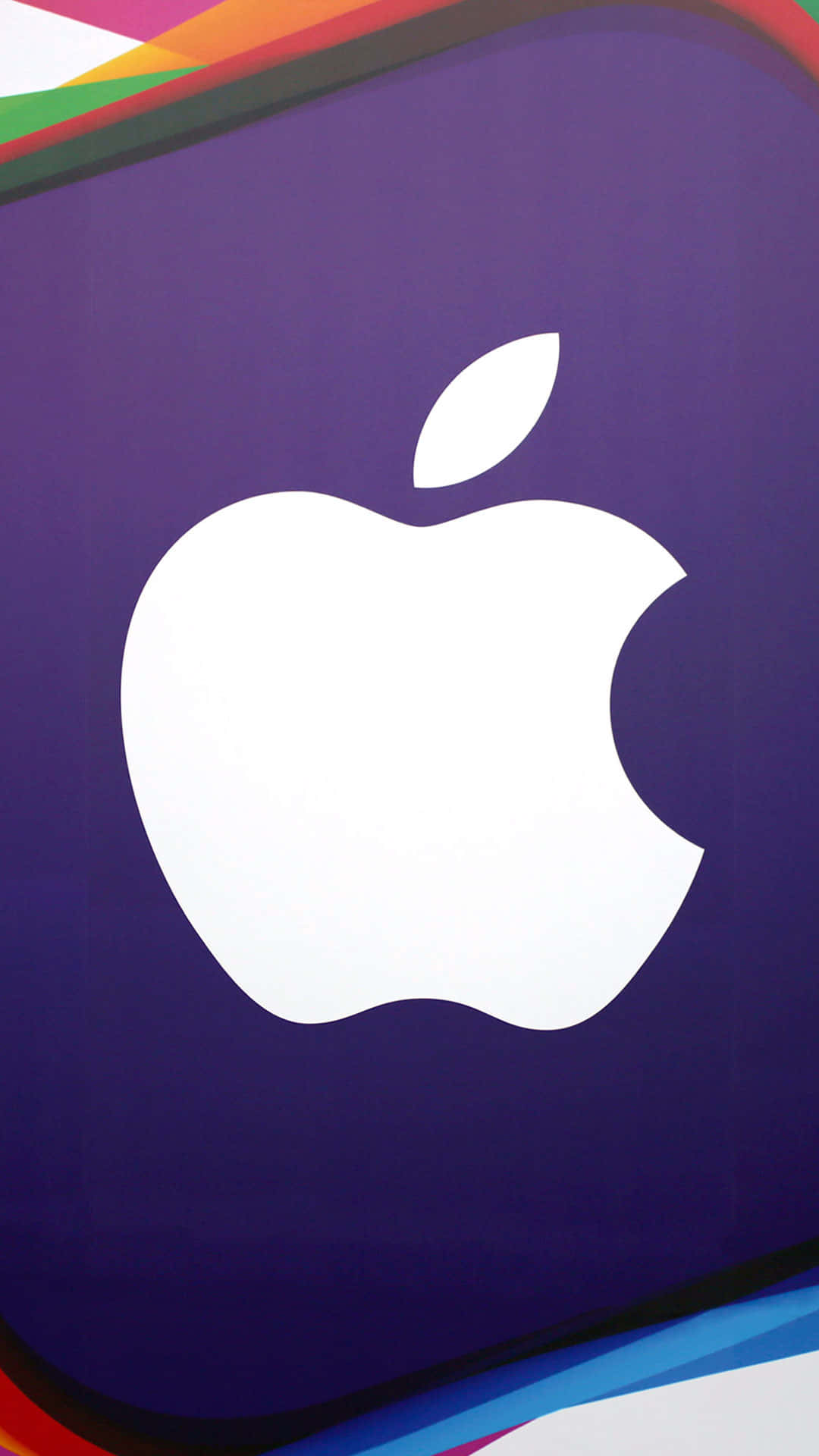 iPhone 桌布 壁紙 — 白色Apple標誌的特寫，背景為深紫色，帶有色彩繽紛的抽象邊緣。
