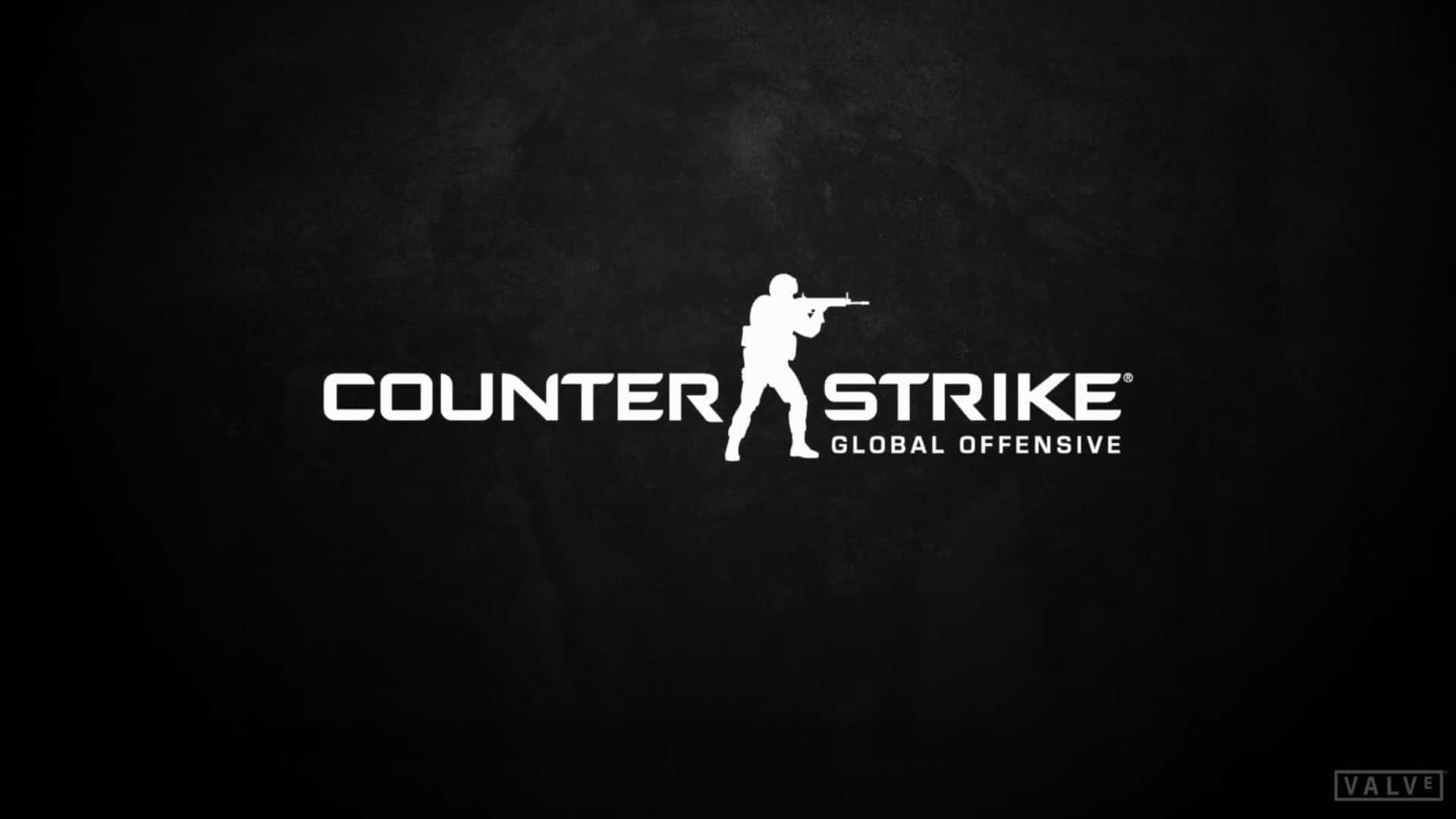 電玩遊戲 桌布 壁紙 — 白色Counter Strike Global Offensive標誌，帶有士兵剪影，背景為紋理黑色。