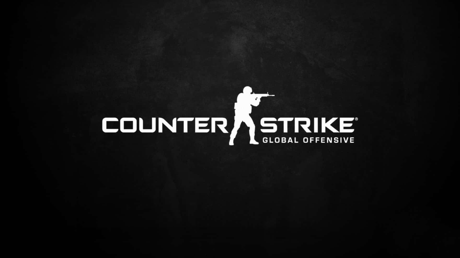 背景 桌布 壁紙 — 白色Counter Strike Global Offensive標誌，帶有士兵剪影，背景為紋理黑色。