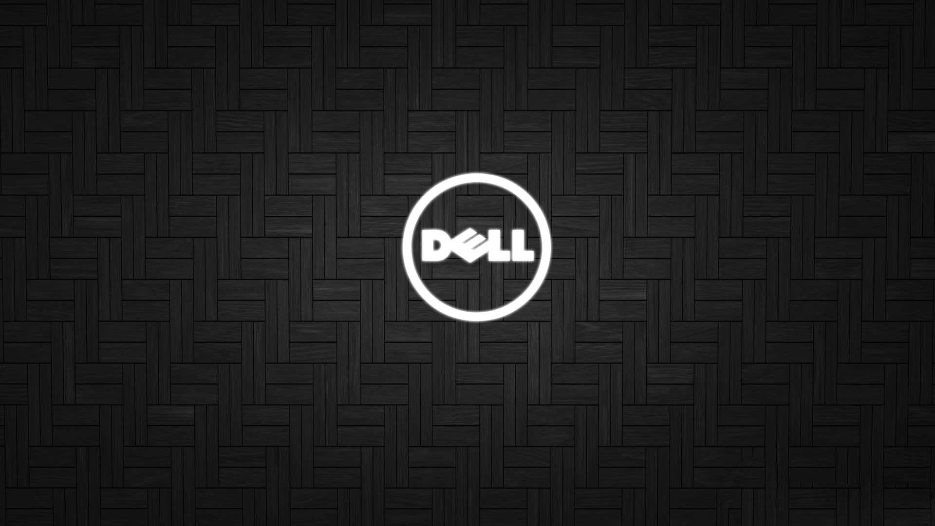 Dell Laptop 桌布 壁紙 — 白色Dell標誌居中於黑色編織紋理背景上。